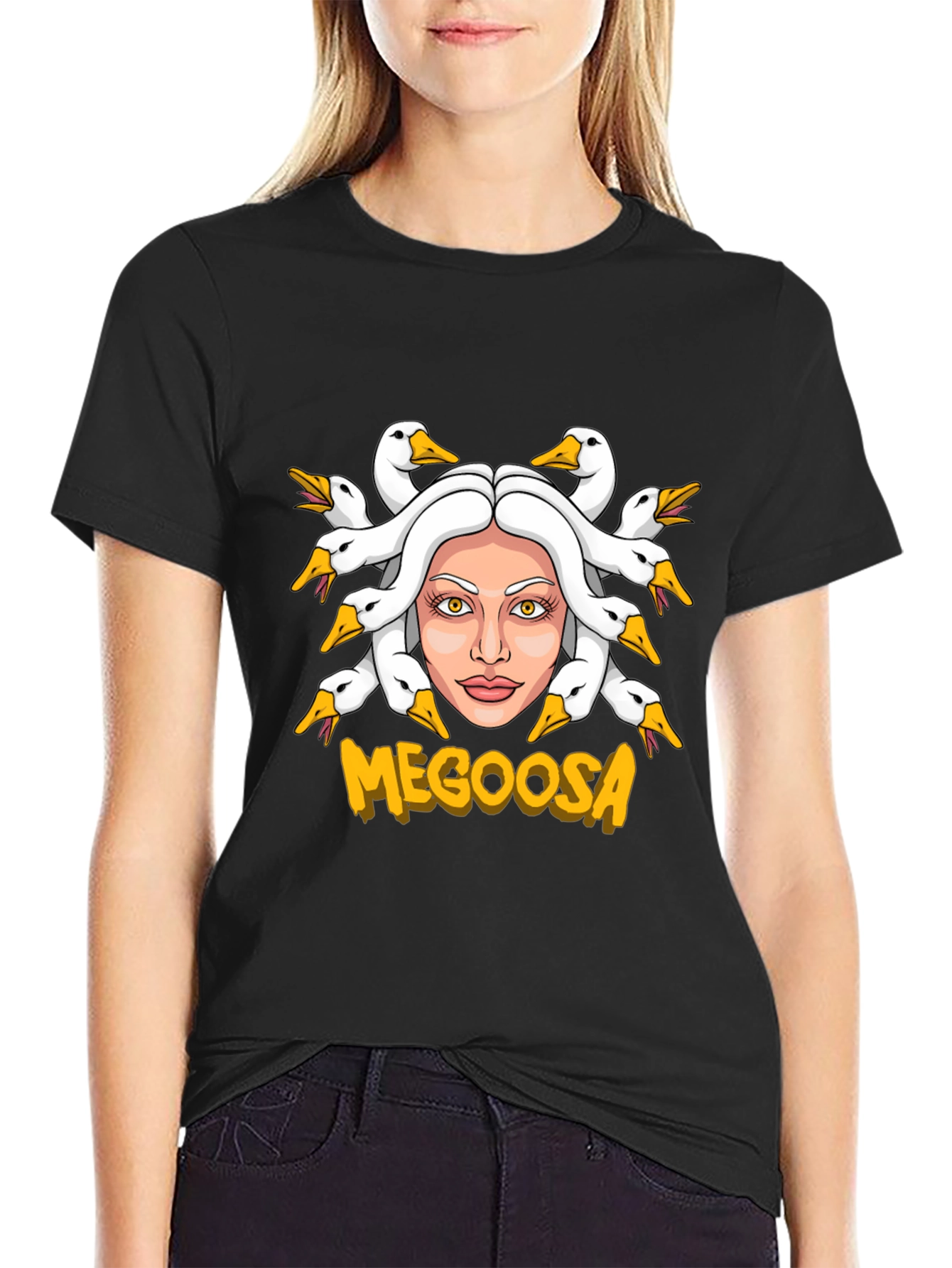 MEGOOSA Goose Medusa Funny Graphic T-Shirt
