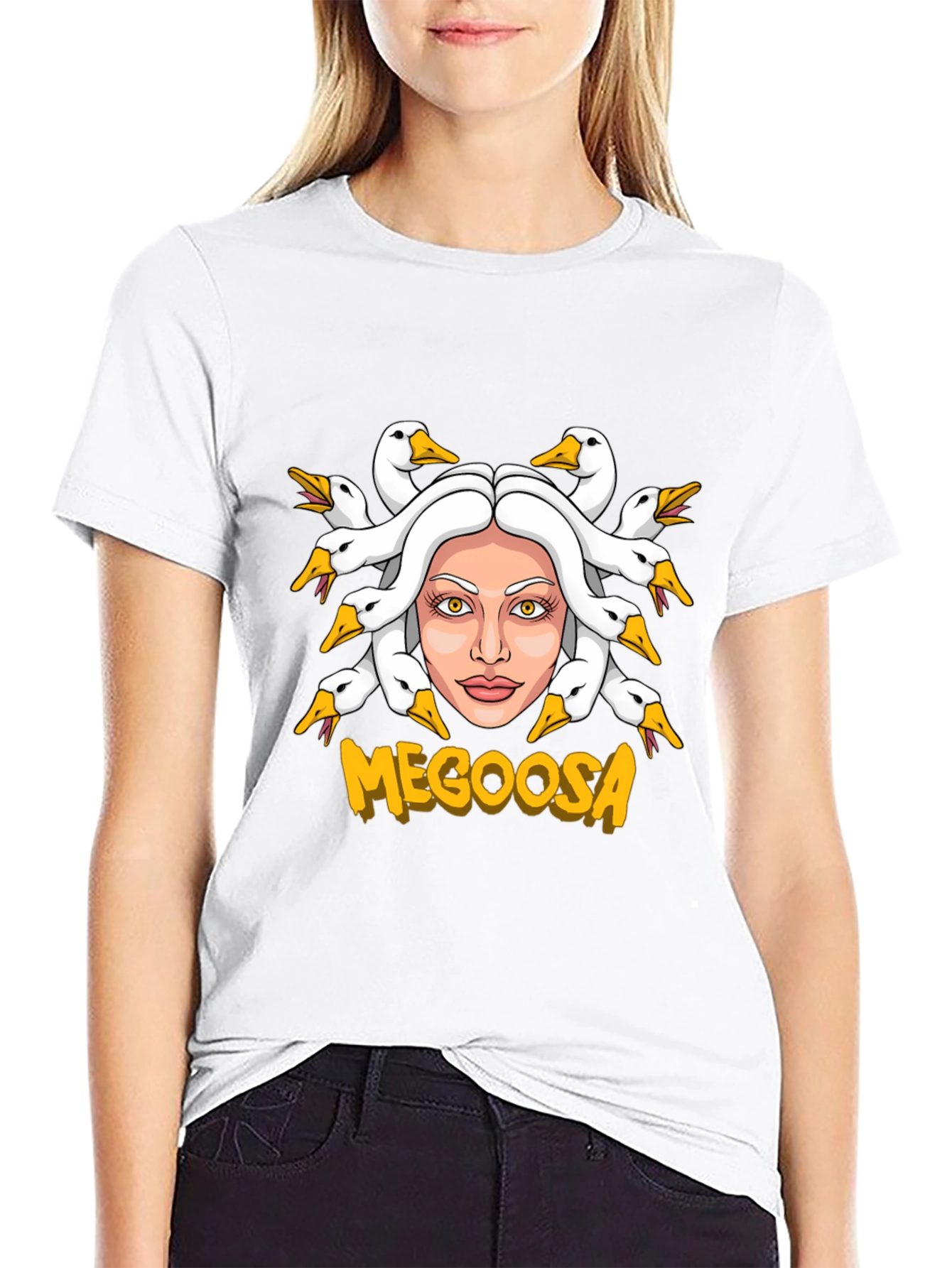 MEGOOSA Goose Medusa Funny Graphic T-Shirt