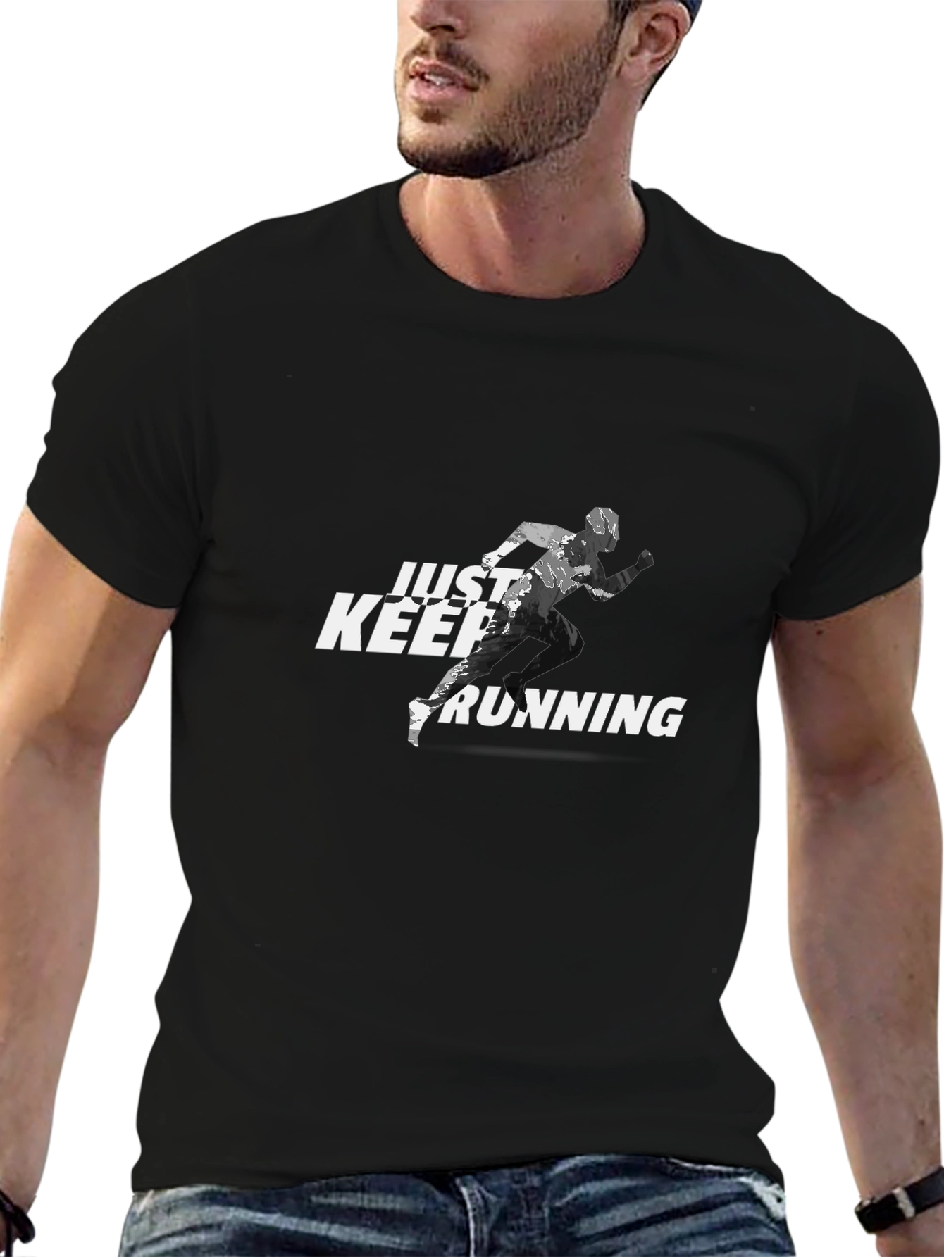 Just Keep Running Graphic Tee - Black