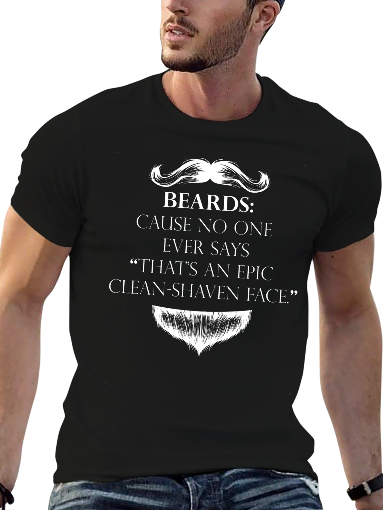 Funny Beard Graphic T-Shirt - Epic Clean-Shaven Face