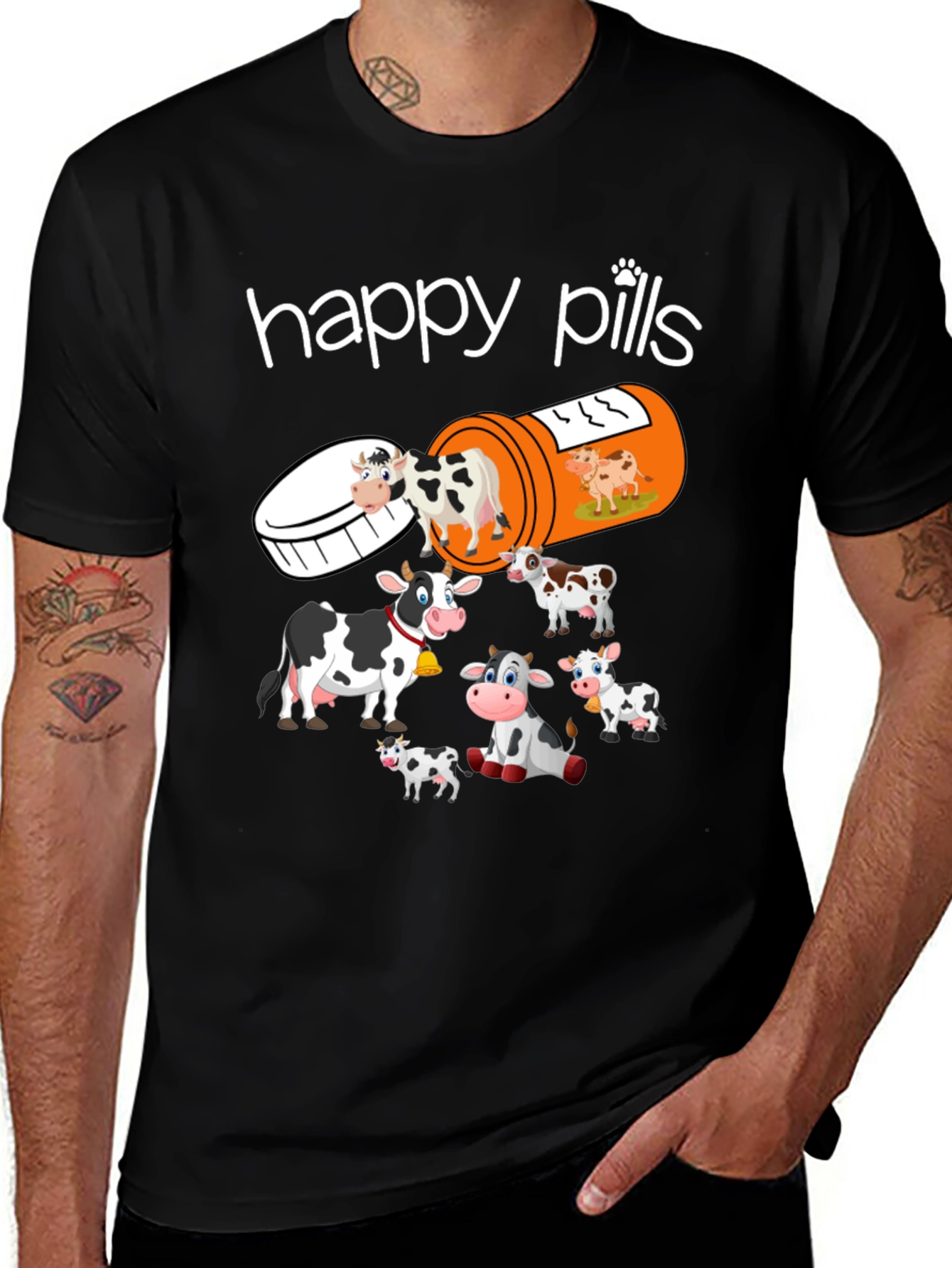 Happy Pills Cow T-Shirt Funny Farm Animal Tee