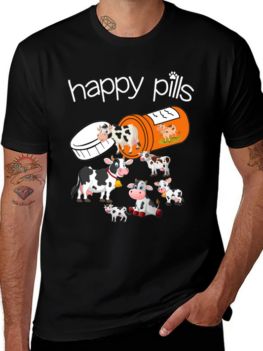 Happy Pills Cow T-Shirt Funny Farm Animal Tee