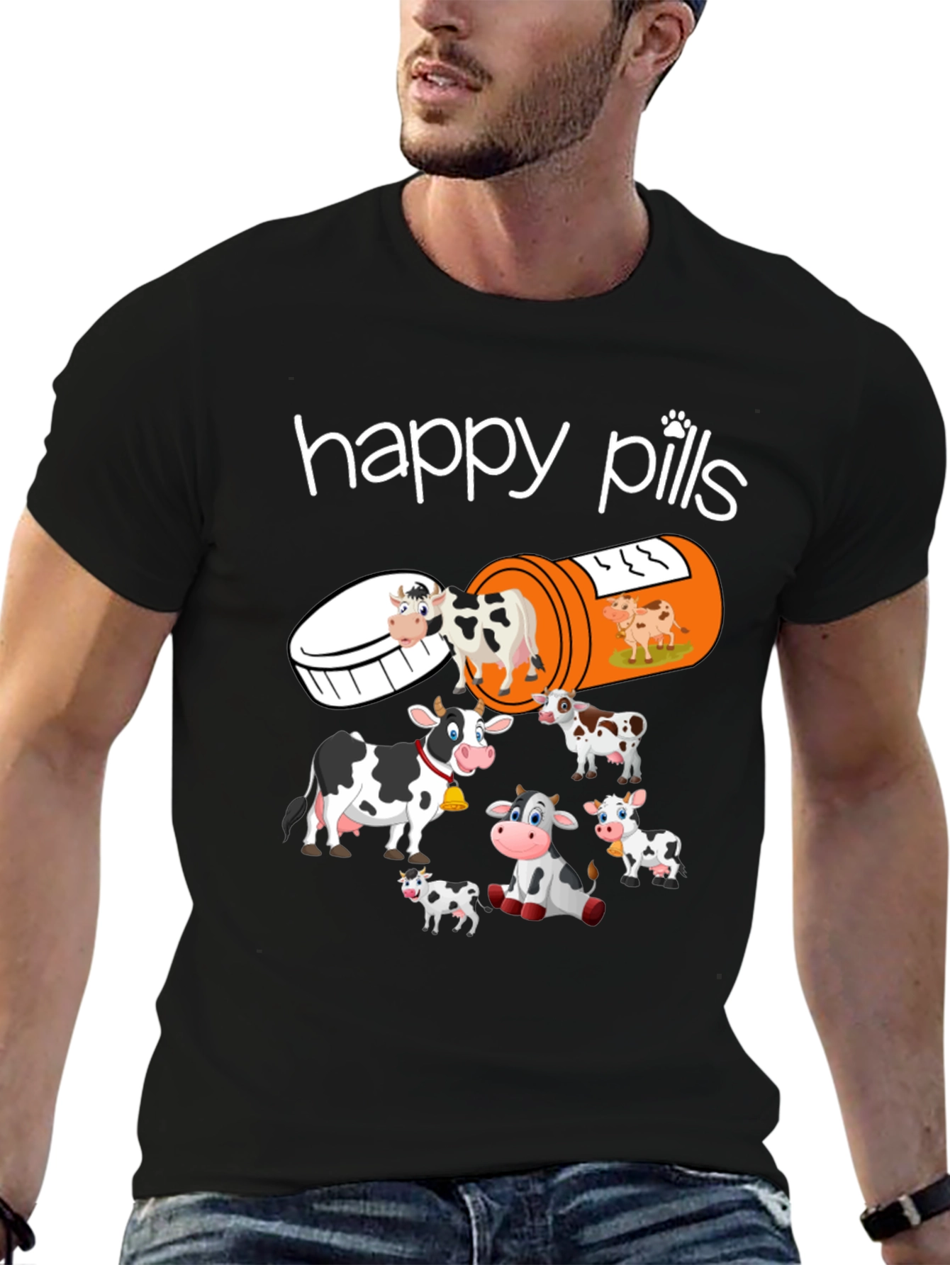 Happy Pills Cow T-Shirt Funny Farm Animal Tee