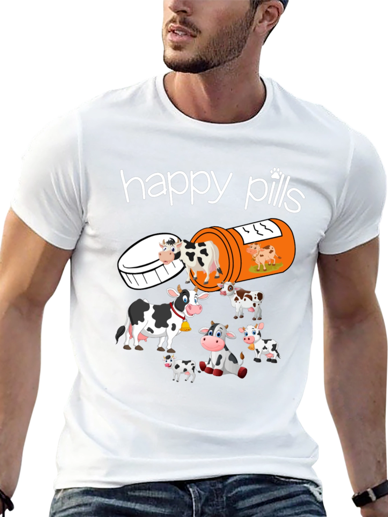 Happy Pills Cow T-Shirt Funny Farm Animal Tee