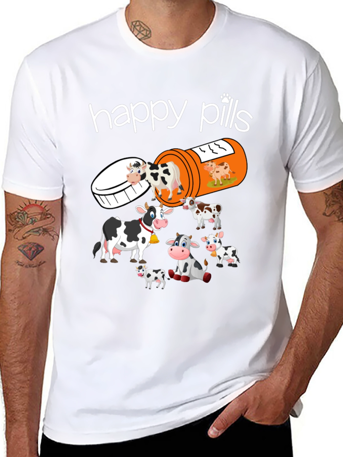 Happy Pills Cow T-Shirt Funny Farm Animal Tee