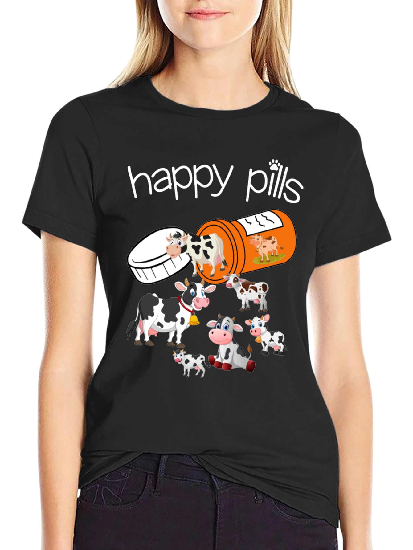 Happy Pills Cow T-Shirt Funny Farm Animal Tee