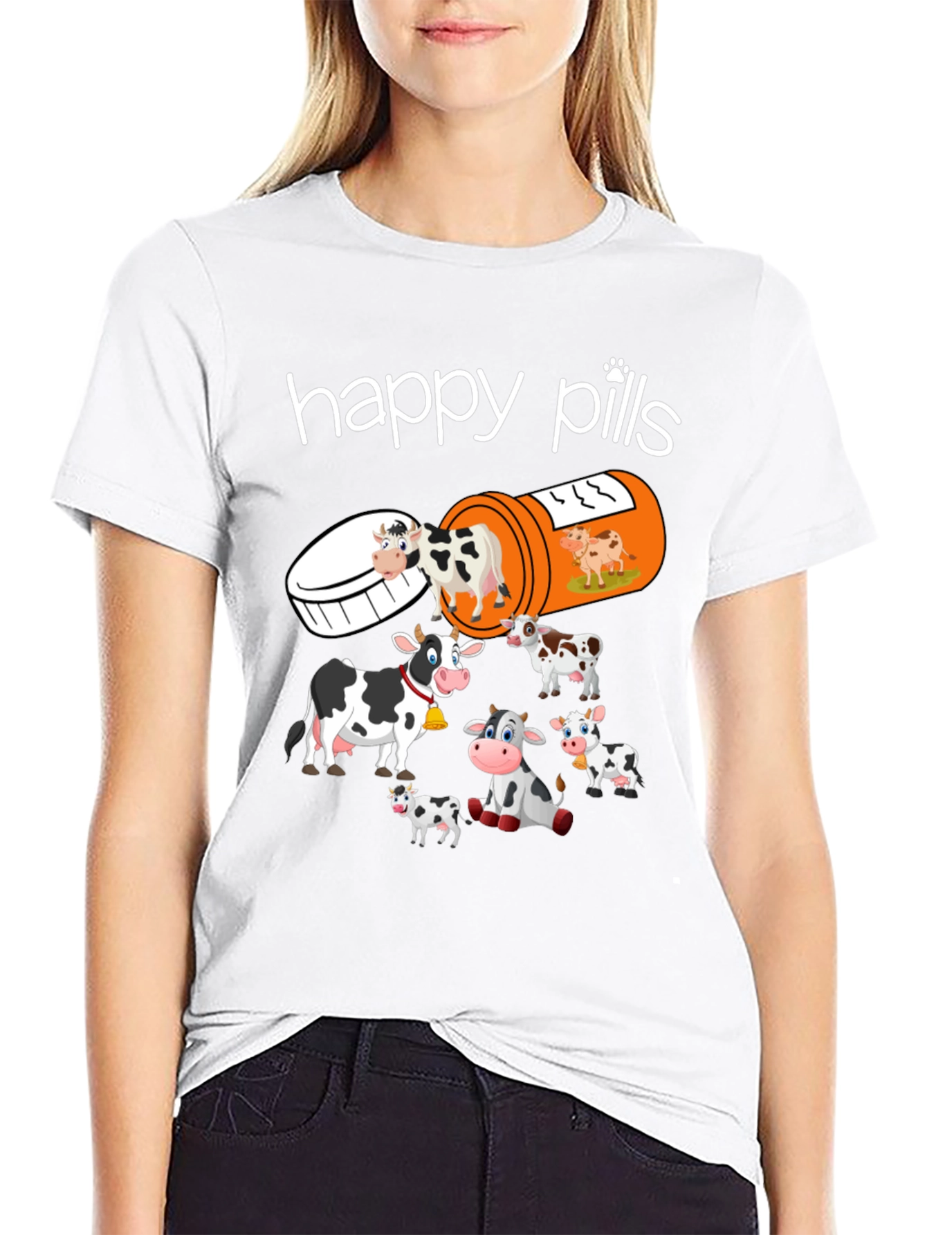 Happy Pills Cow T-Shirt Funny Farm Animal Tee