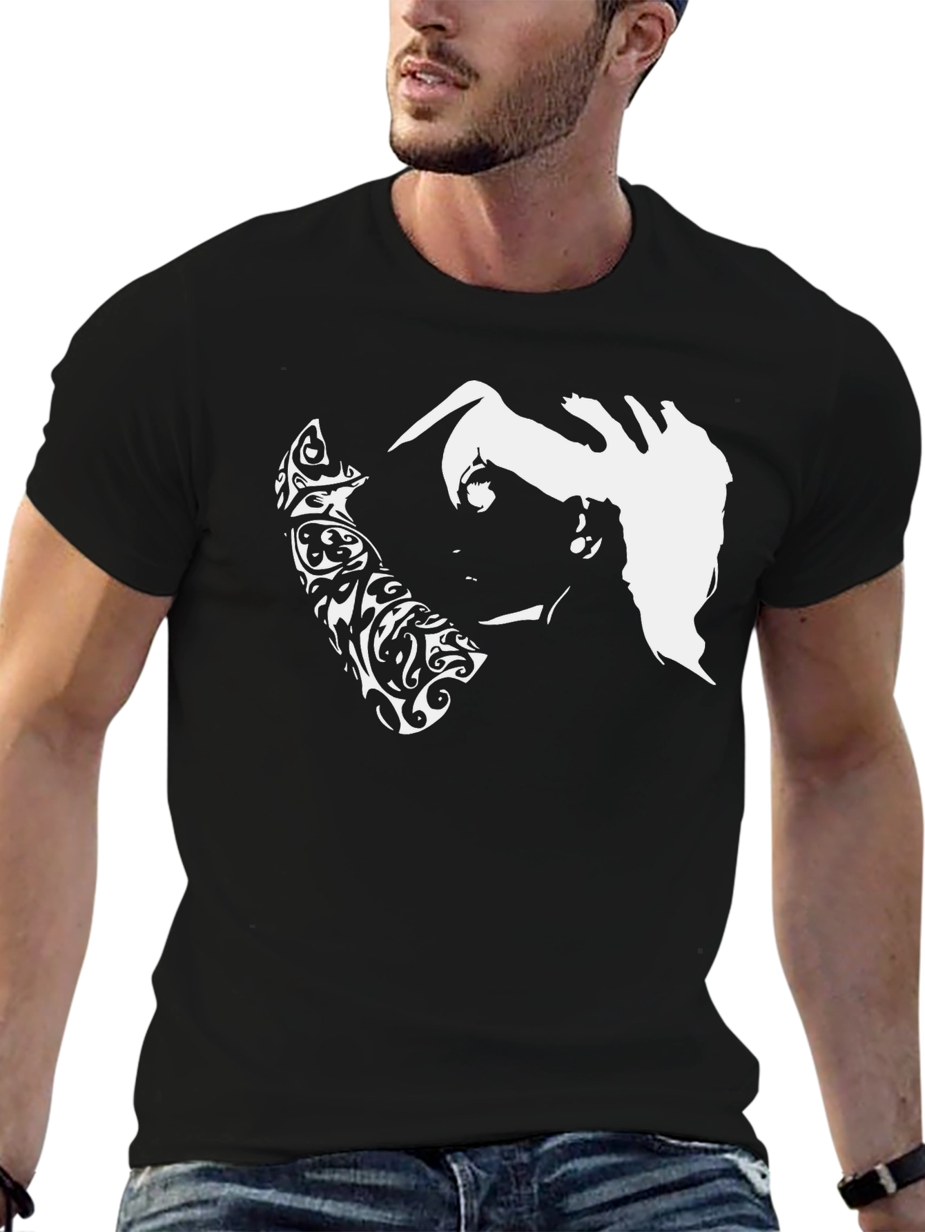 Abstract Graphic Print Black Casual Tee