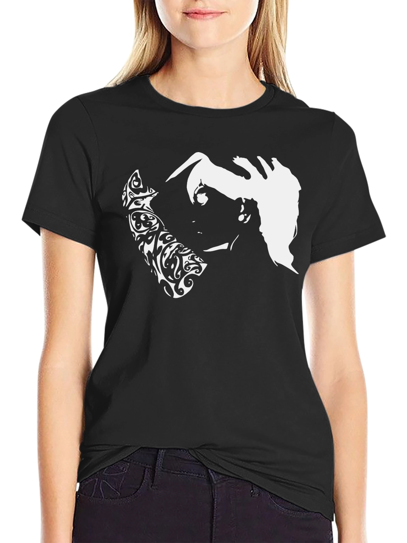 Abstract Graphic Print Black Casual Tee