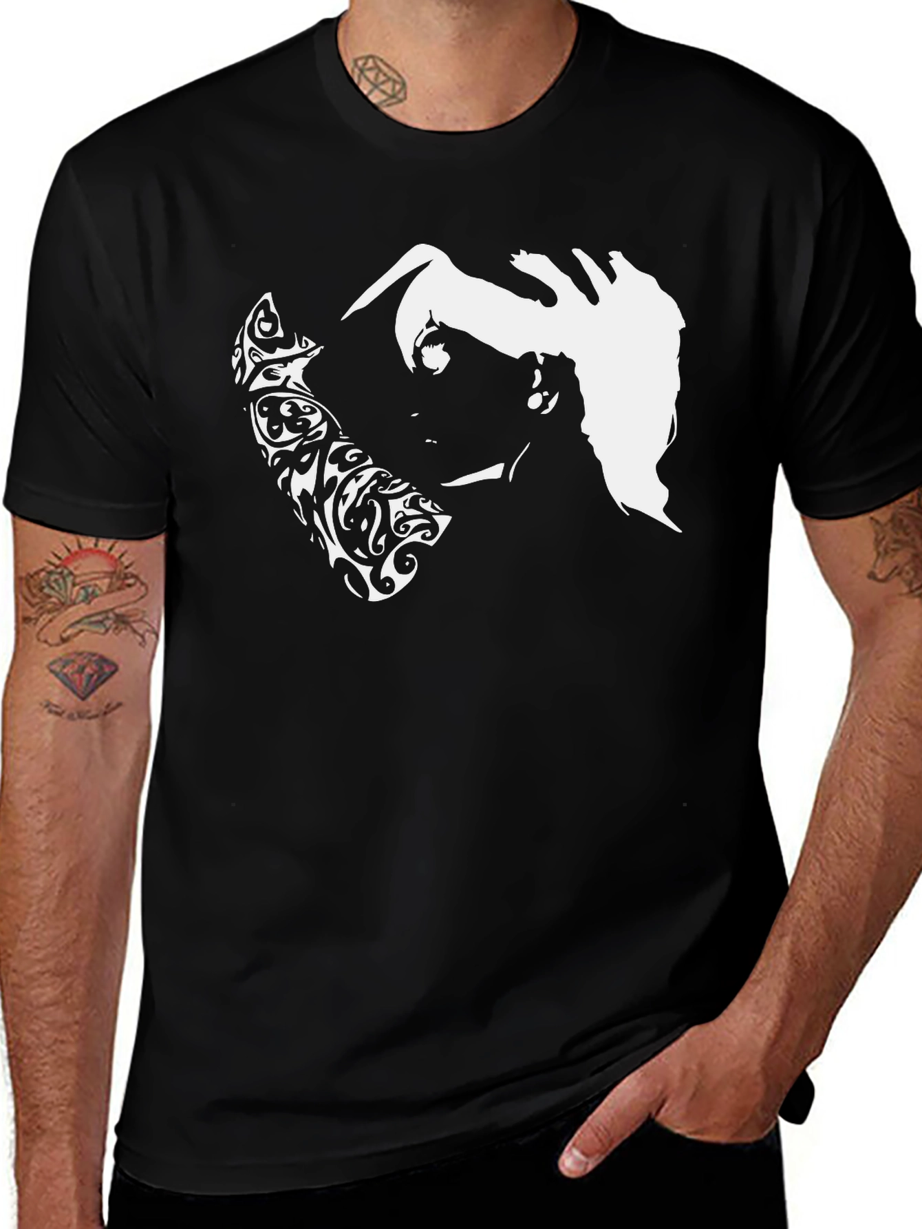Abstract Graphic Print Black Casual Tee