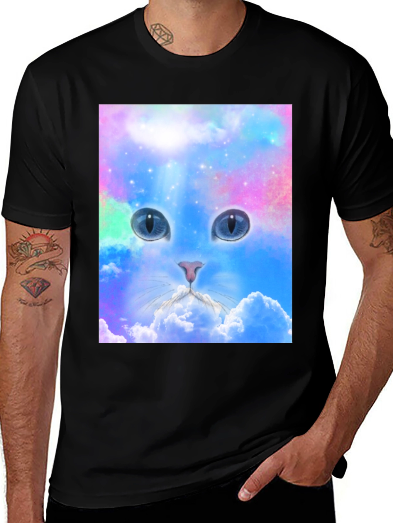 Cosmic Cat T-Shirt - Galaxy Cloud Design