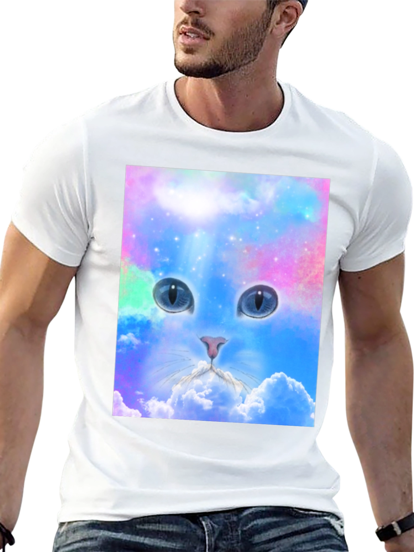 Cosmic Cat T-Shirt - Galaxy Cloud Design