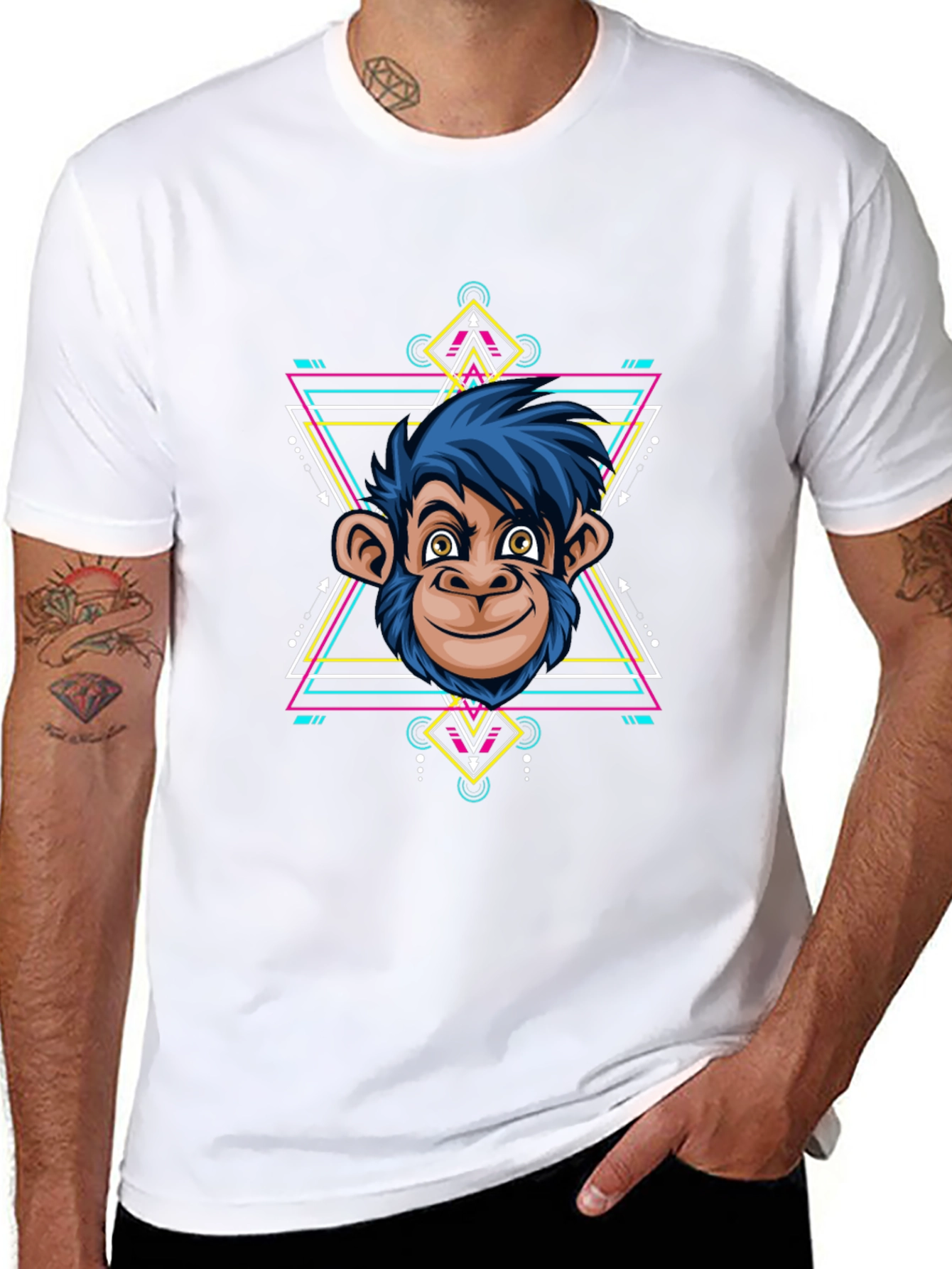 Geometric Monkey Graphic Tee - Cool Black Shirt
