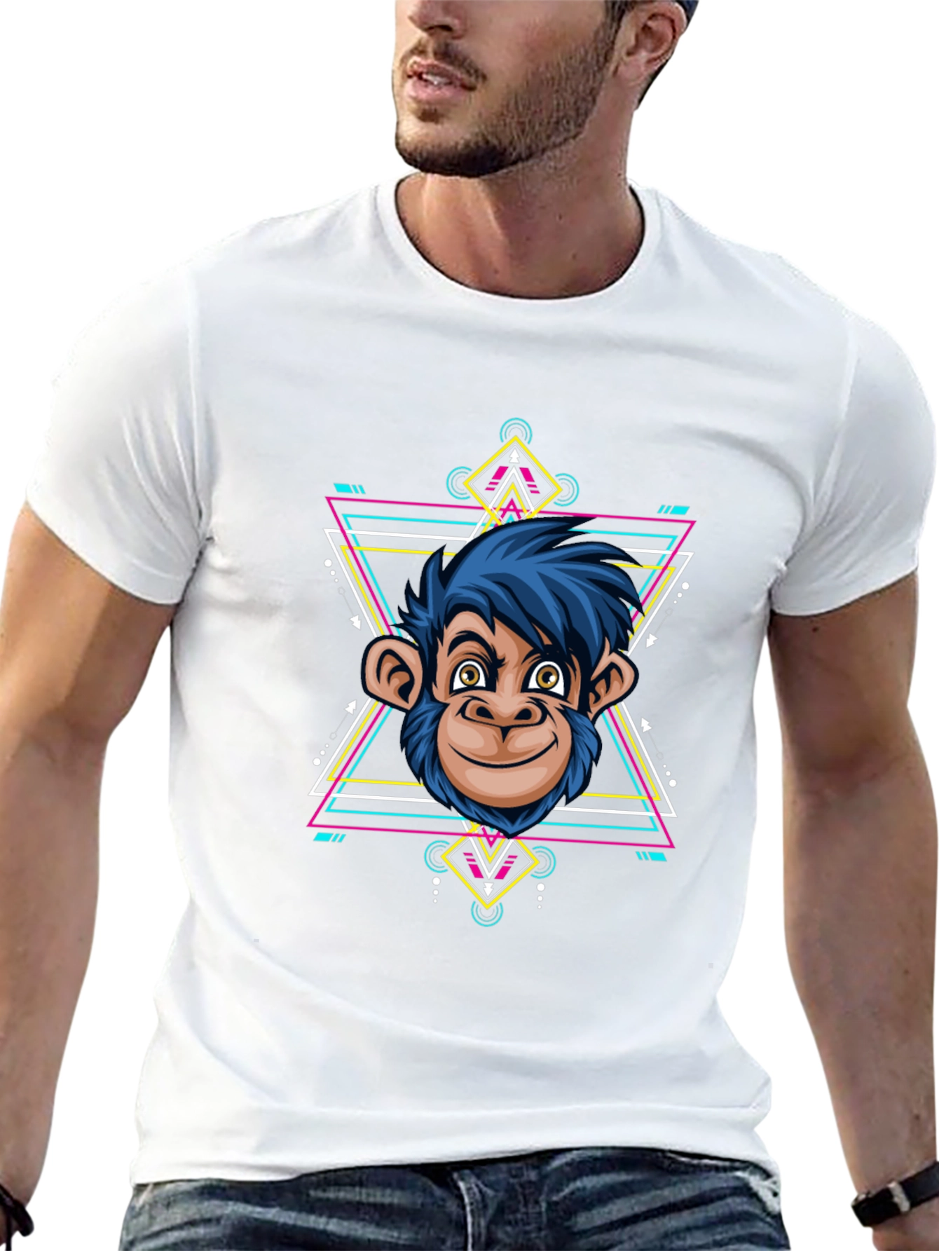 Geometric Monkey Graphic Tee - Cool Black Shirt