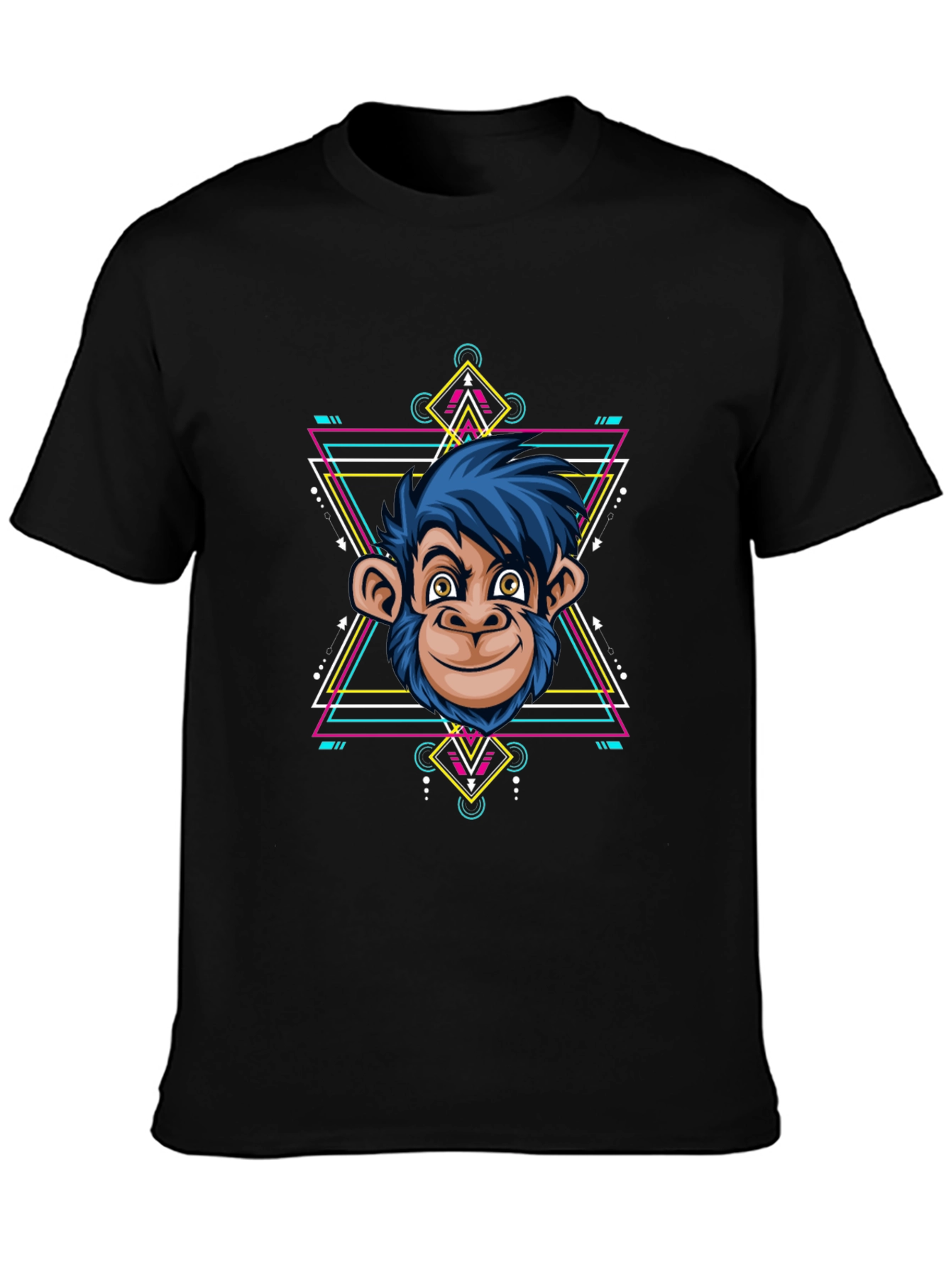 Geometric Monkey Graphic Tee - Cool Black Shirt