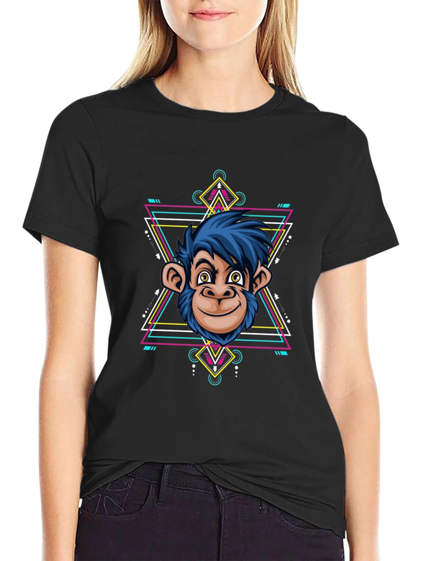 Geometric Monkey Graphic Tee - Cool Black Shirt