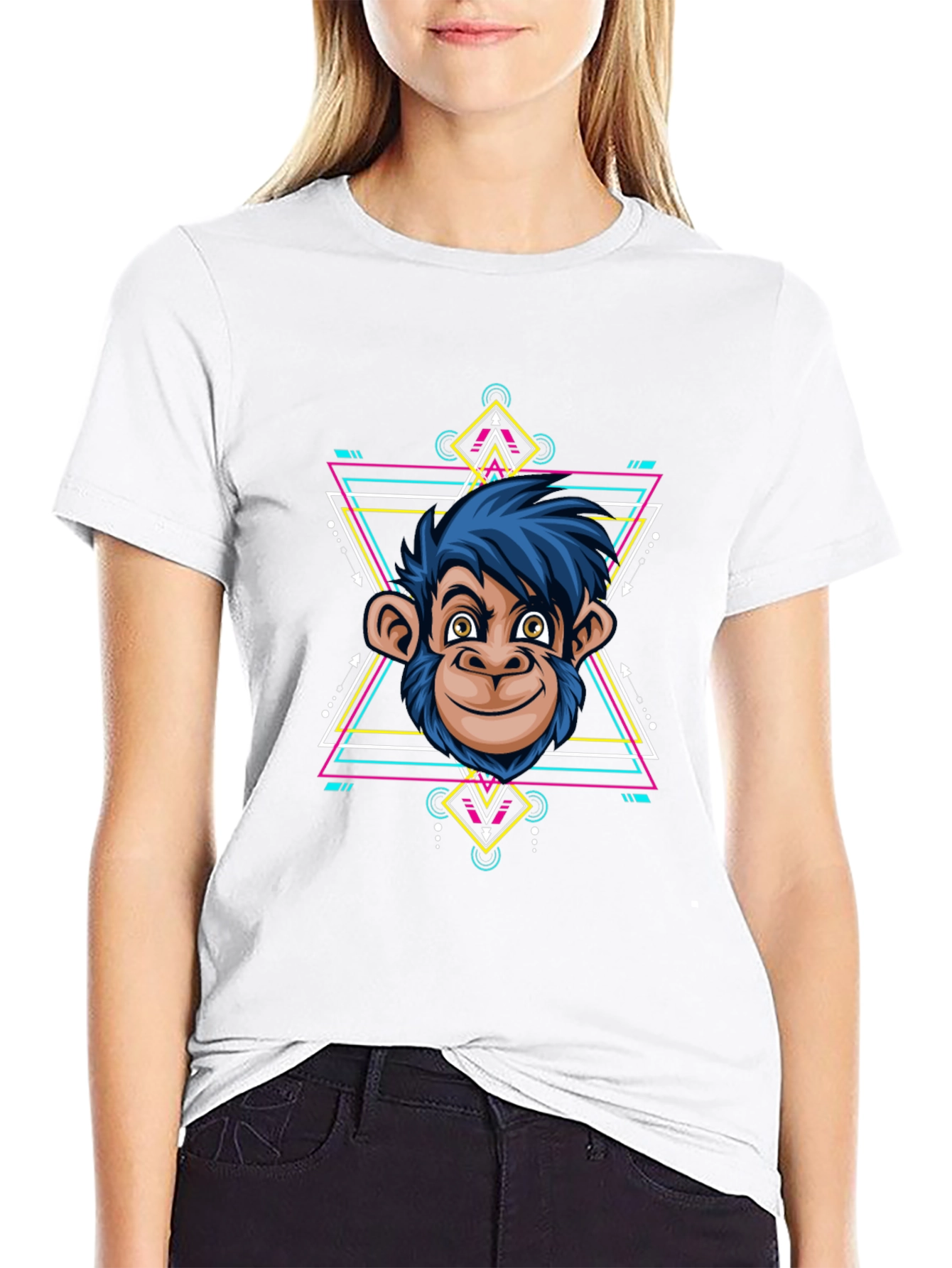 Geometric Monkey Graphic Tee - Cool Black Shirt