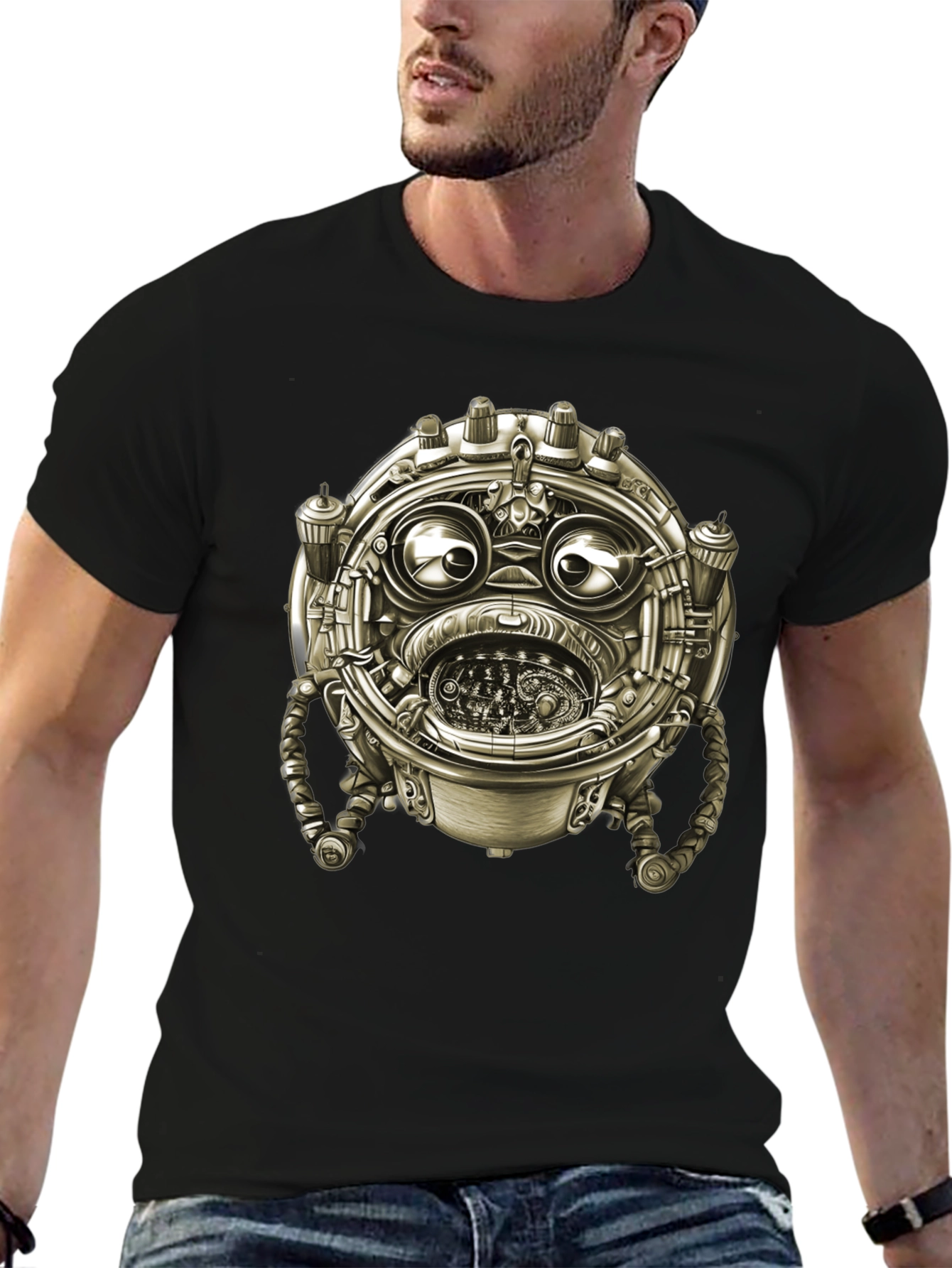 Steampunk Robot Graphic Tee - Unique Black T-Shirt
