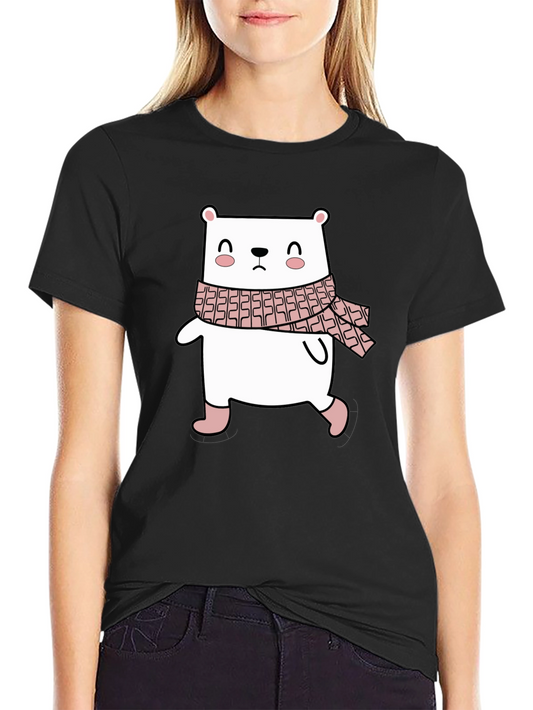 Cute Bear with Scarf Black T-Shirt