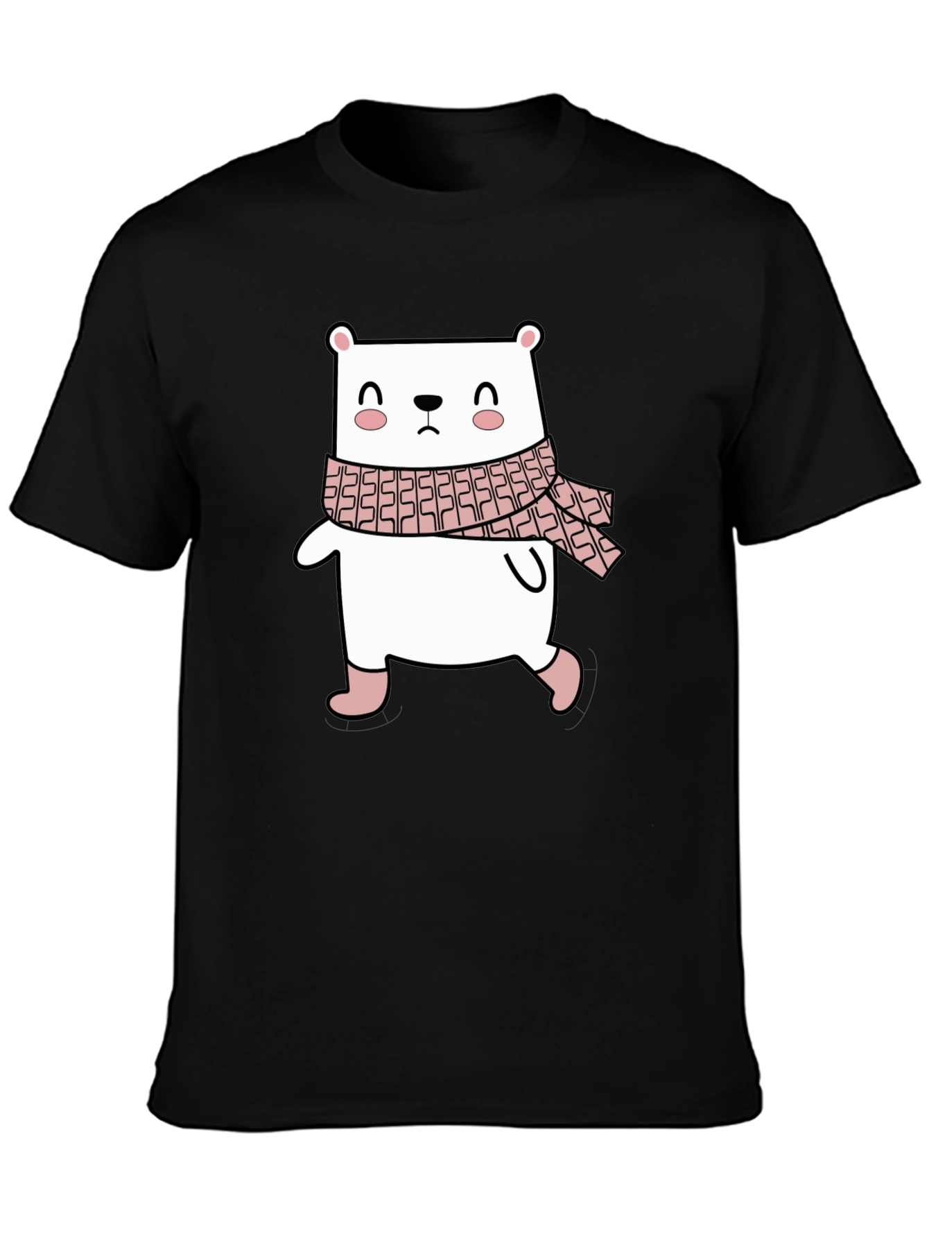 Cute Bear with Scarf Black T-Shirt
