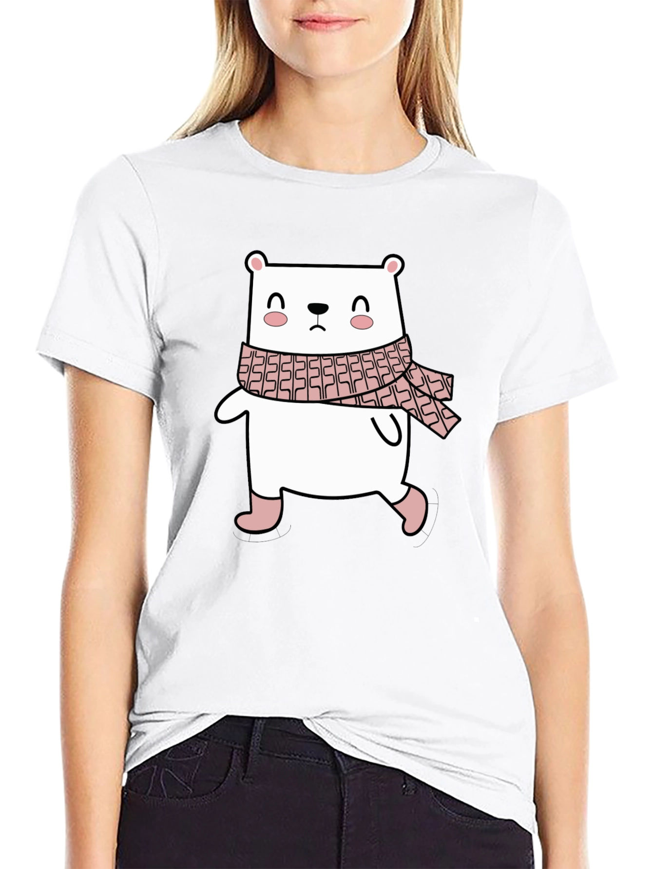 Cute Bear with Scarf Black T-Shirt