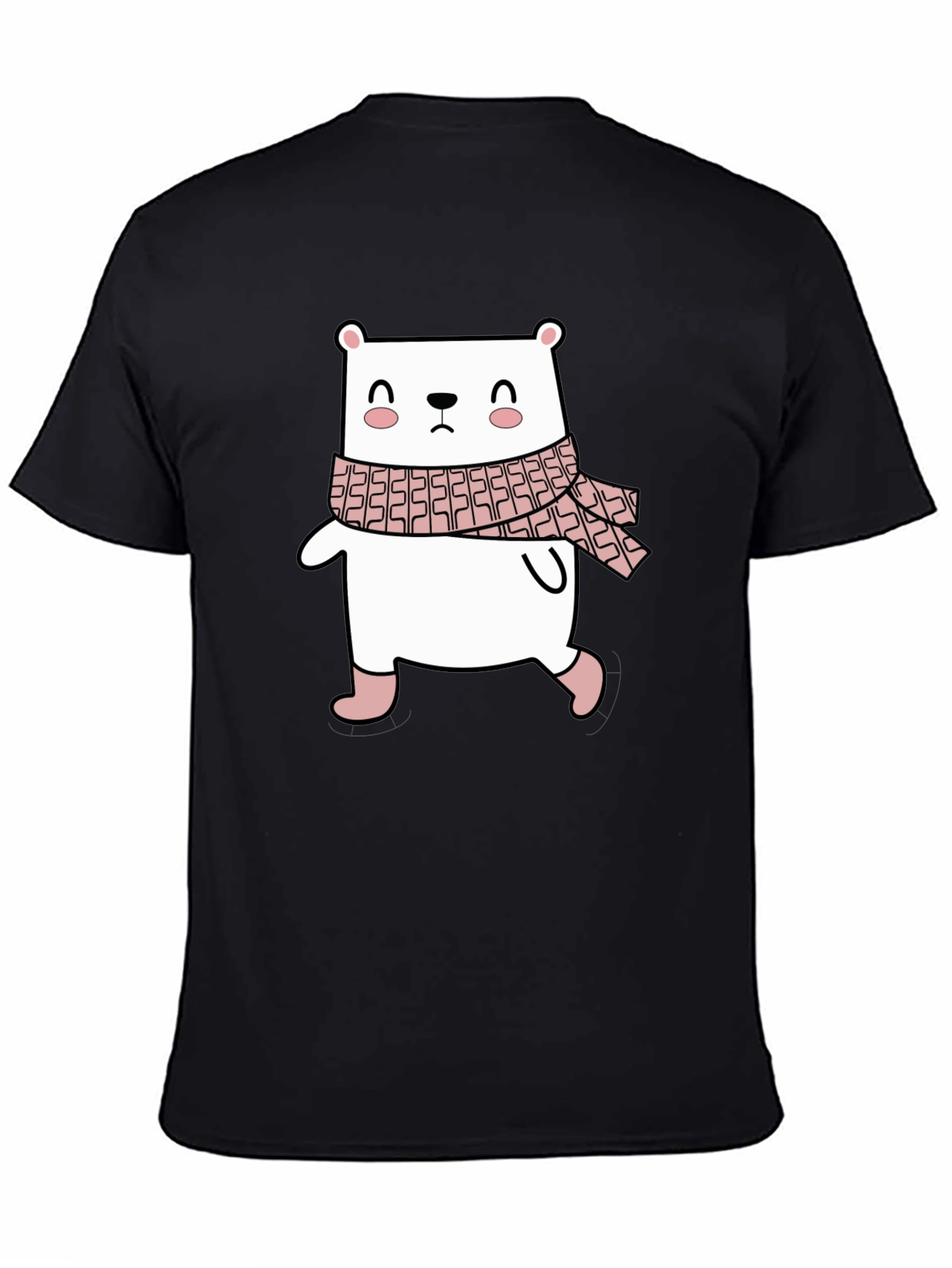 Cute Bear with Scarf Black T-Shirt