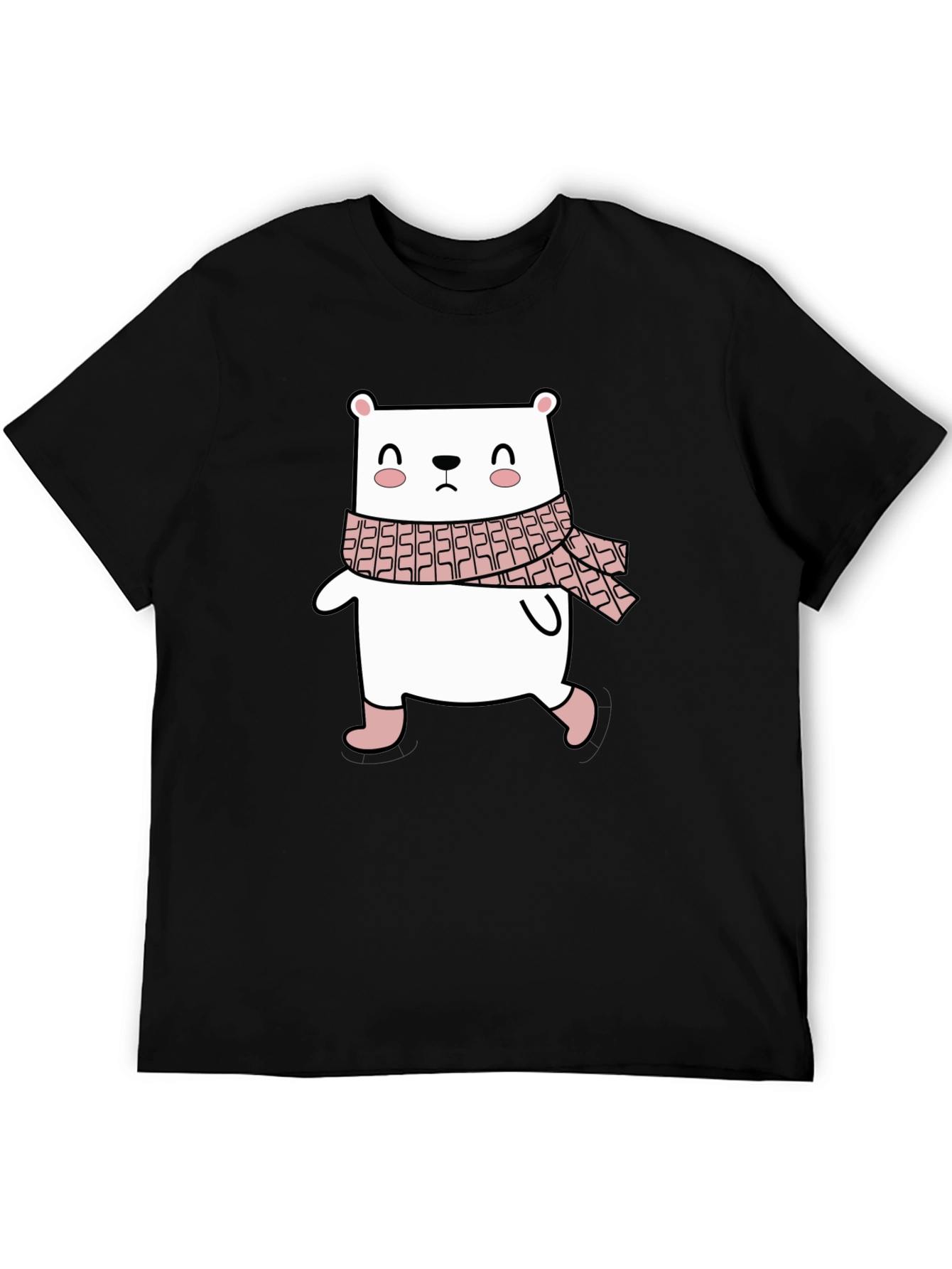Cute Bear with Scarf Black T-Shirt