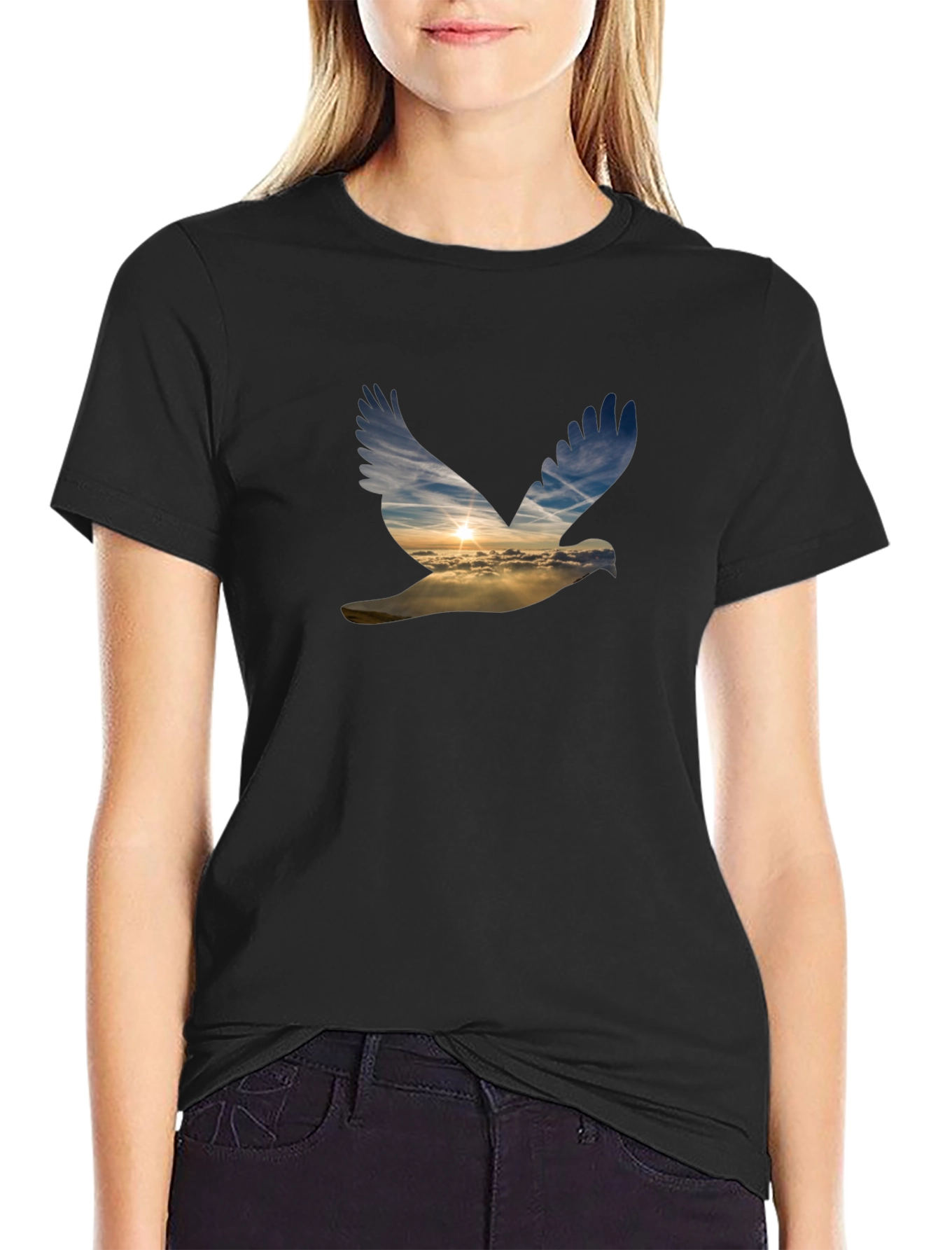 Dove Sunset Graphic Black T-Shirt