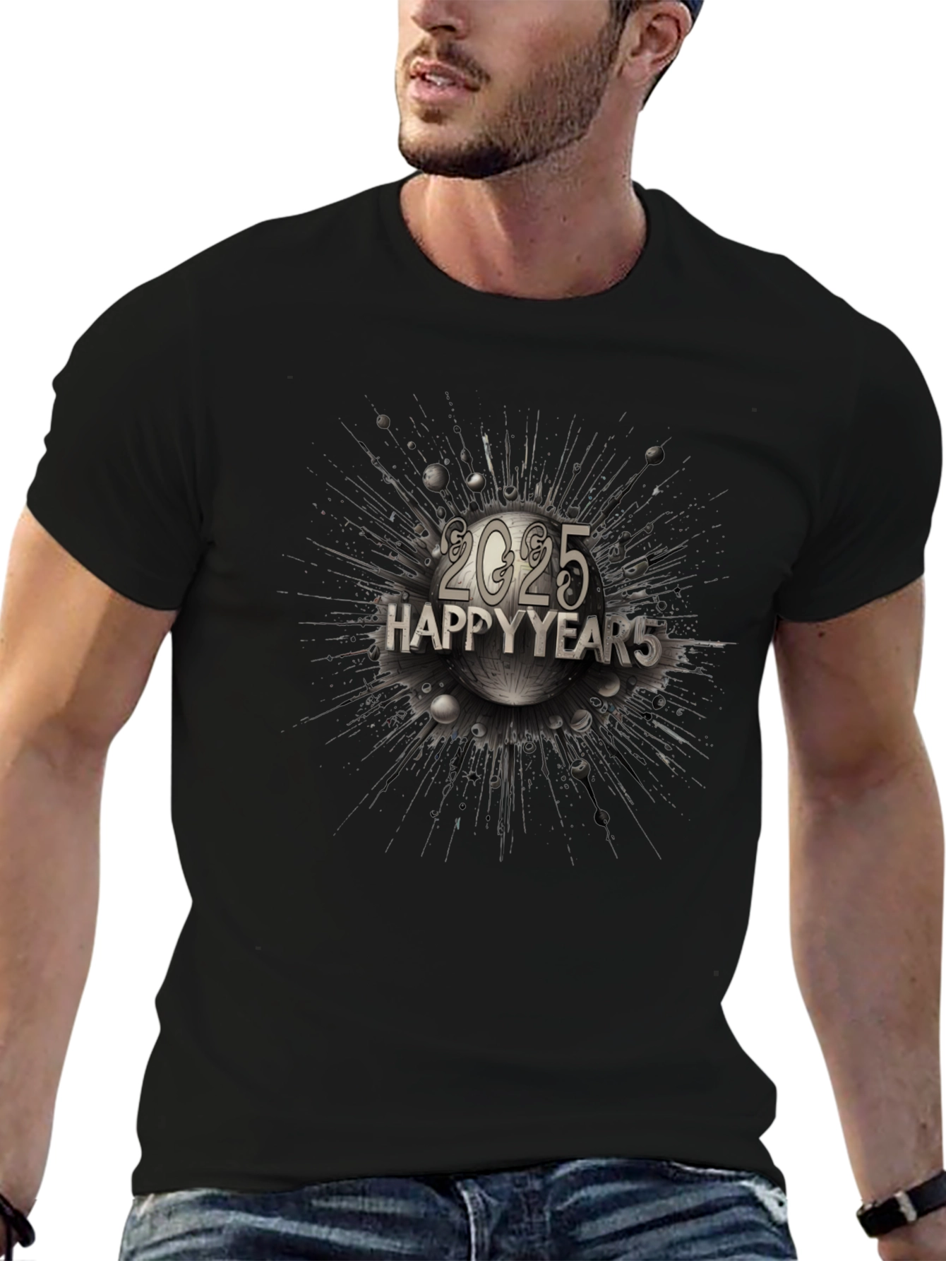 Happy 2025 New Year Graphic T-Shirt - Black