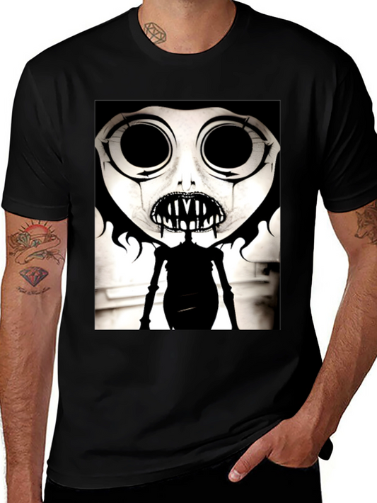 Creepy Cartoon Character Graphic Tee - Black