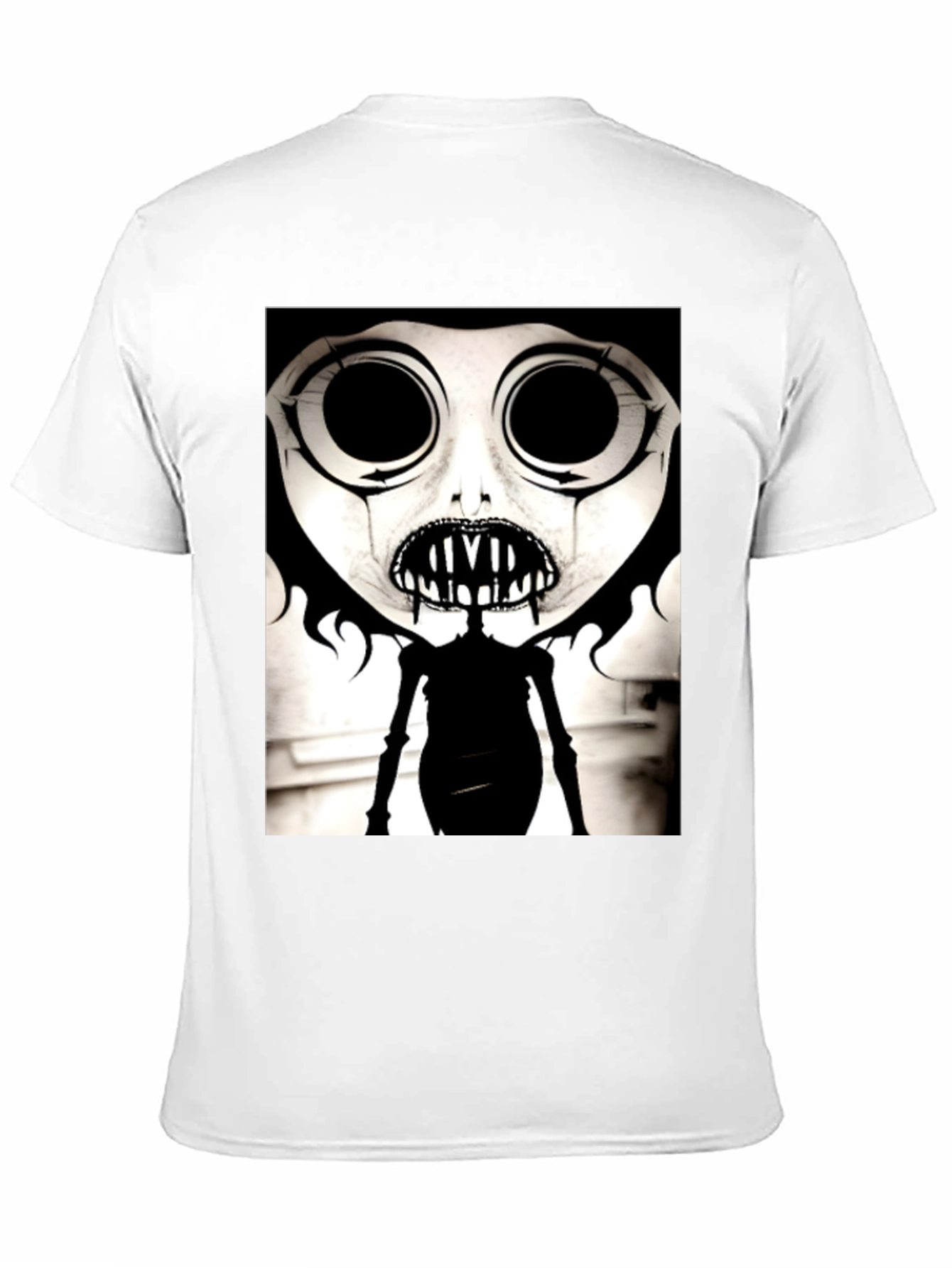 Creepy Cartoon Character Graphic Tee - Black