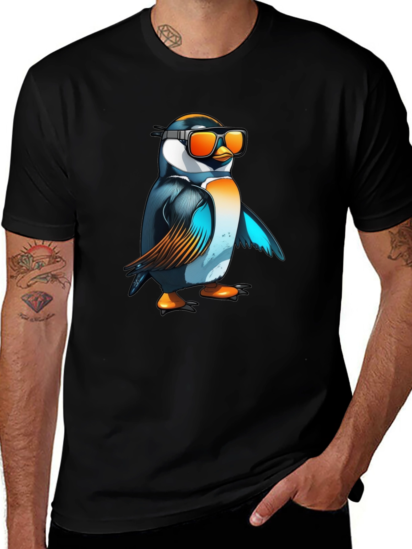 Cool Penguin Graphic Tee - Black Cotton T-Shirt