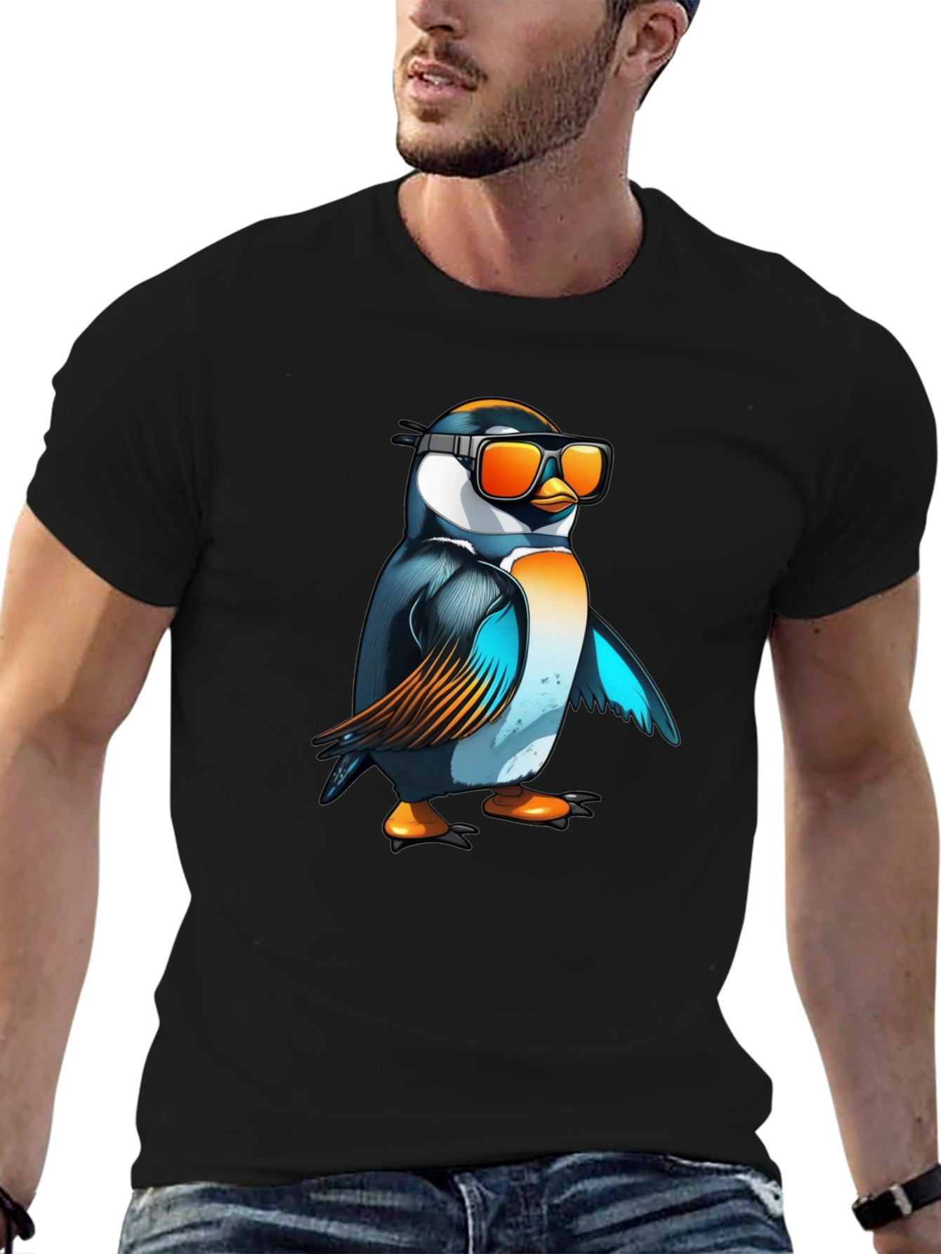 Cool Penguin Graphic Tee - Black Cotton T-Shirt