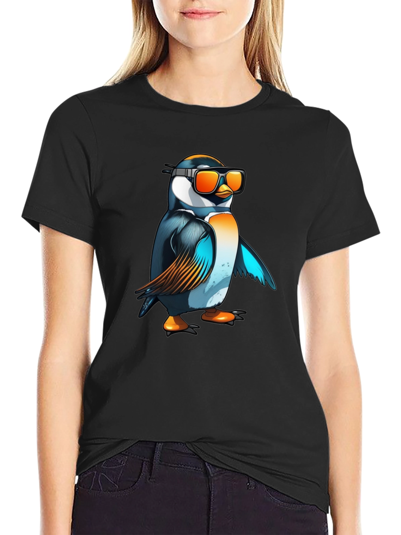 Cool Penguin Graphic Tee - Black Cotton T-Shirt