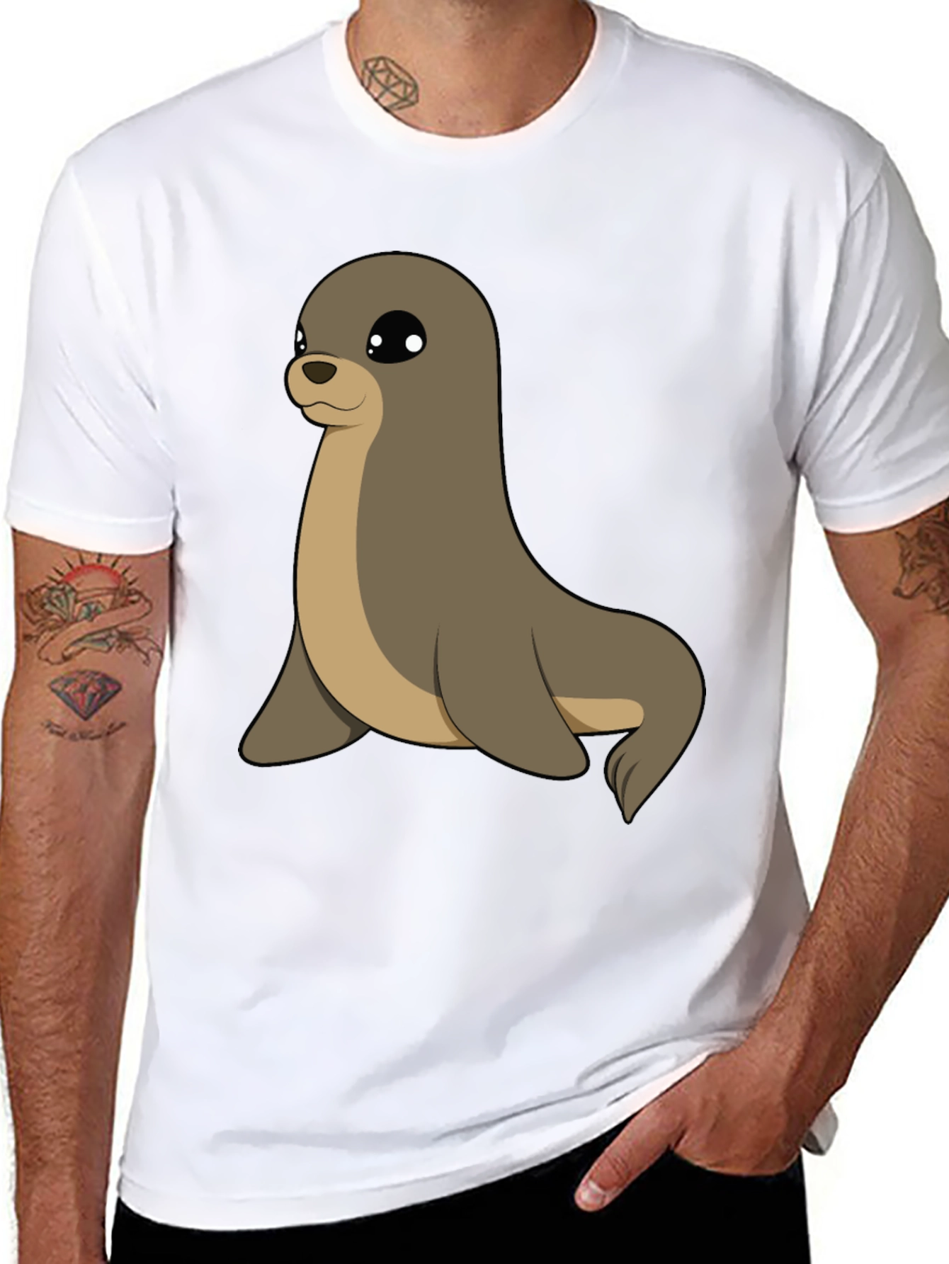 Cute Seal Graphic Tee - Casual Black T-Shirt