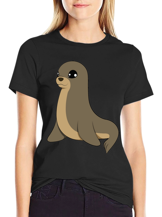 Cute Seal Graphic Tee - Casual Black T-Shirt