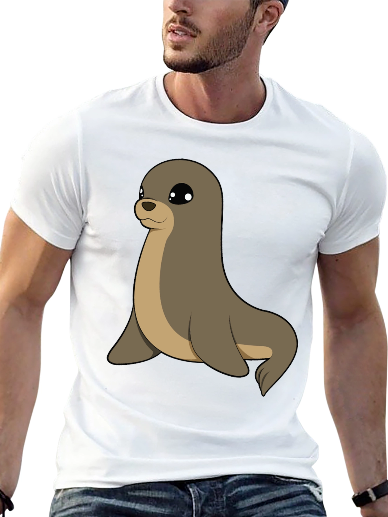 Cute Seal Graphic Tee - Casual Black T-Shirt
