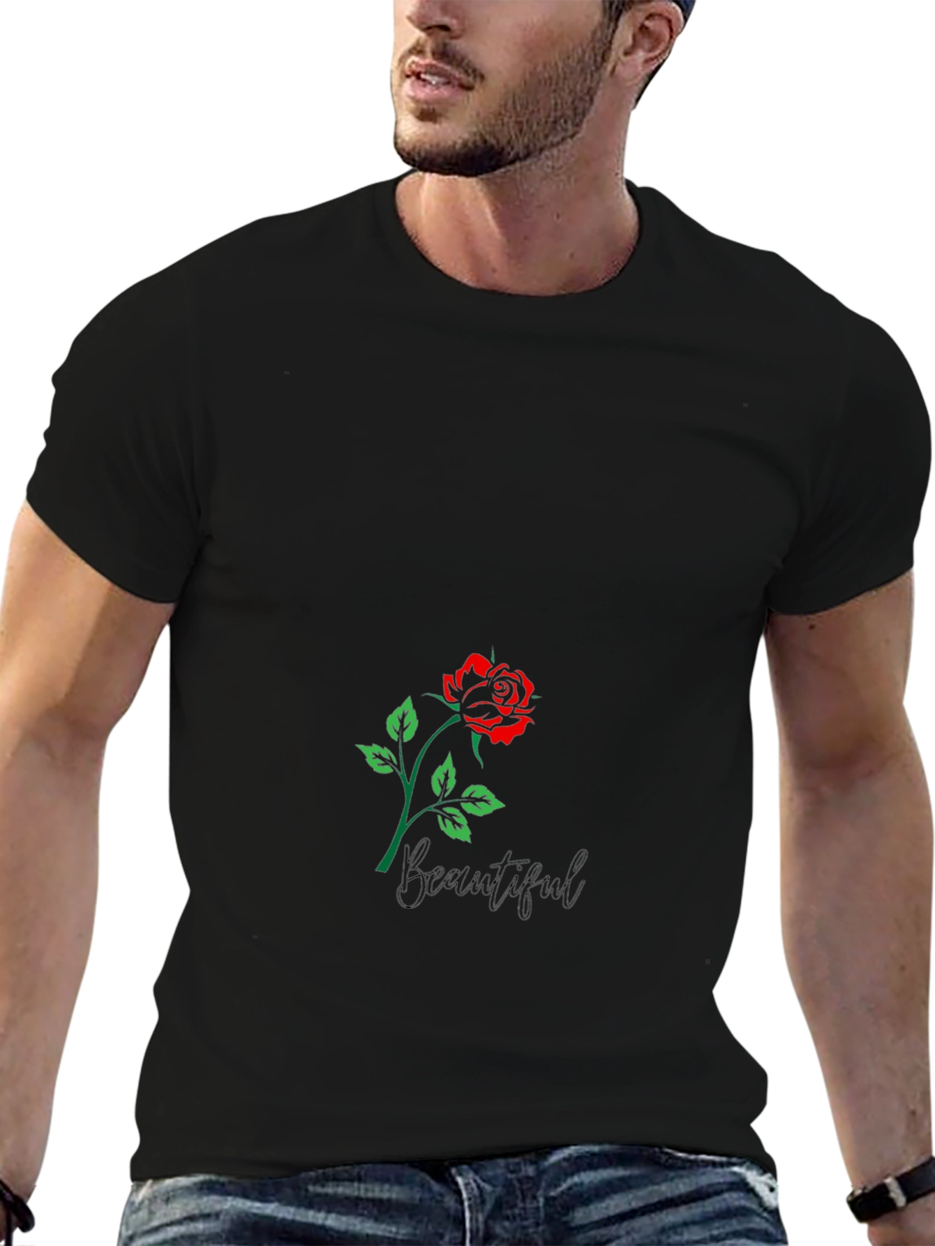 Rose Graphic Black T-Shirt - Stylish Casual Wear