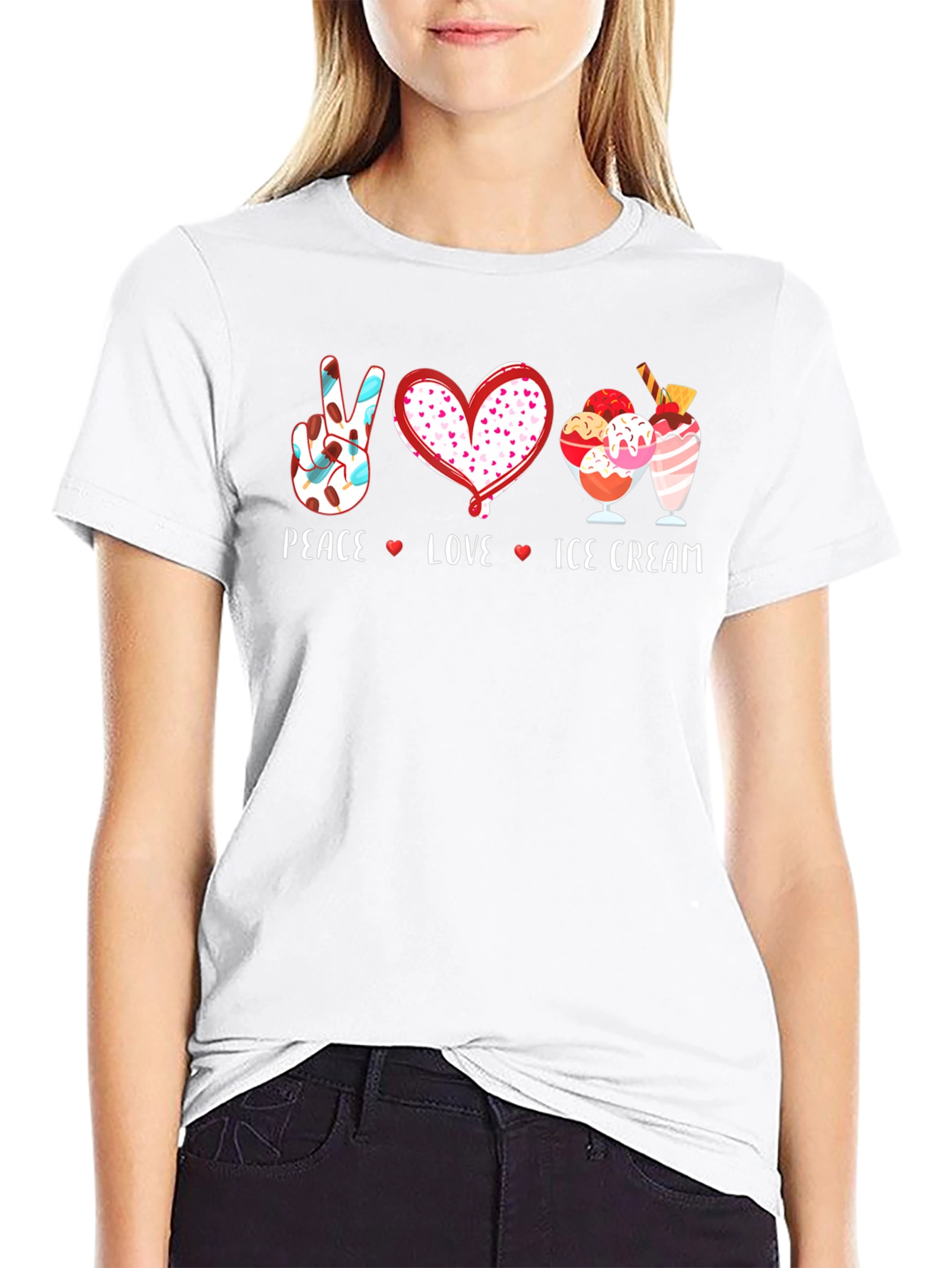 Peace Love Ice Cream Black T-Shirt