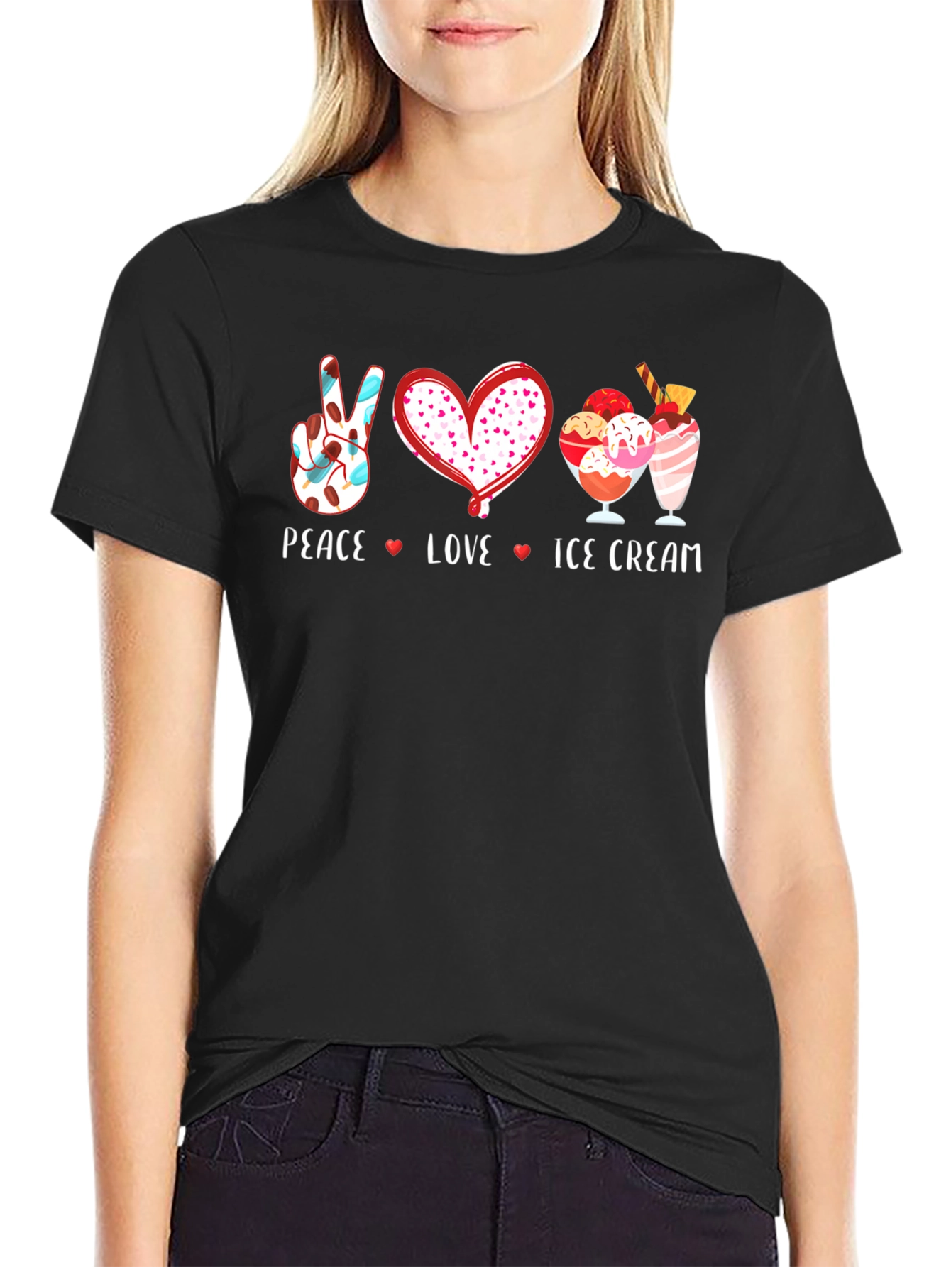 Peace Love Ice Cream Black T-Shirt