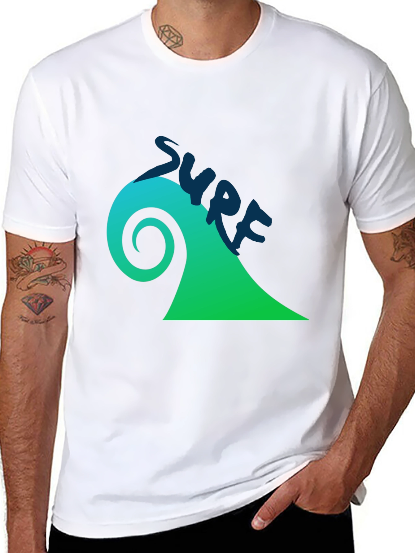 Surf Wave Graphic Tee - Black Cotton T-Shirt