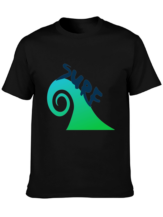 Surf Wave Graphic Tee - Black Cotton T-Shirt