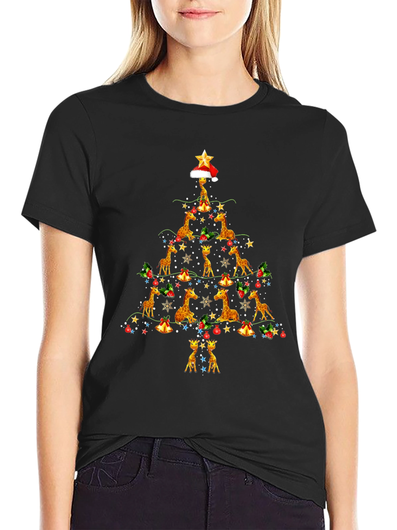 Giraffe Christmas Tree T-Shirt - Festive Holiday Apparel