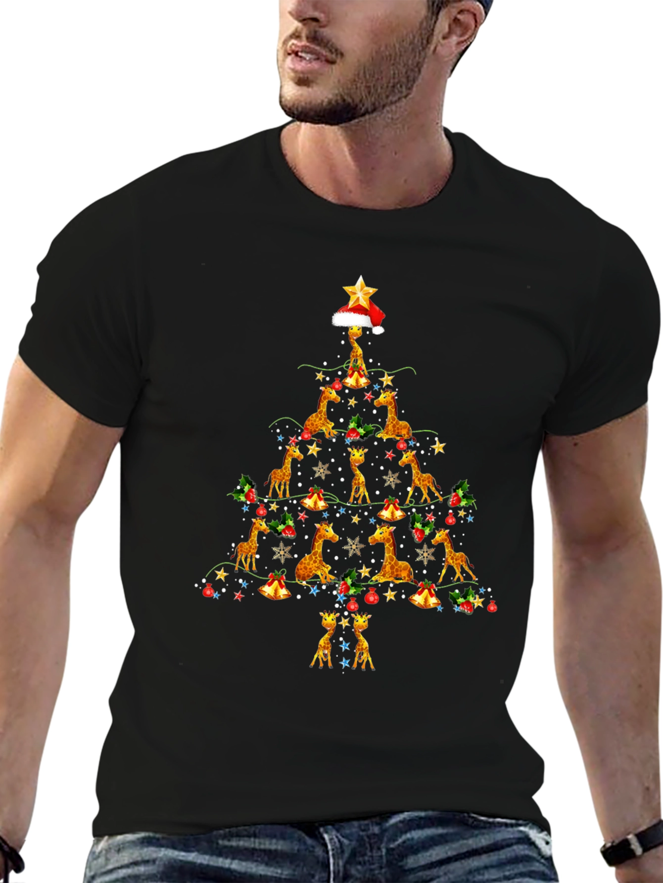 Giraffe Christmas Tree T-Shirt - Festive Holiday Apparel