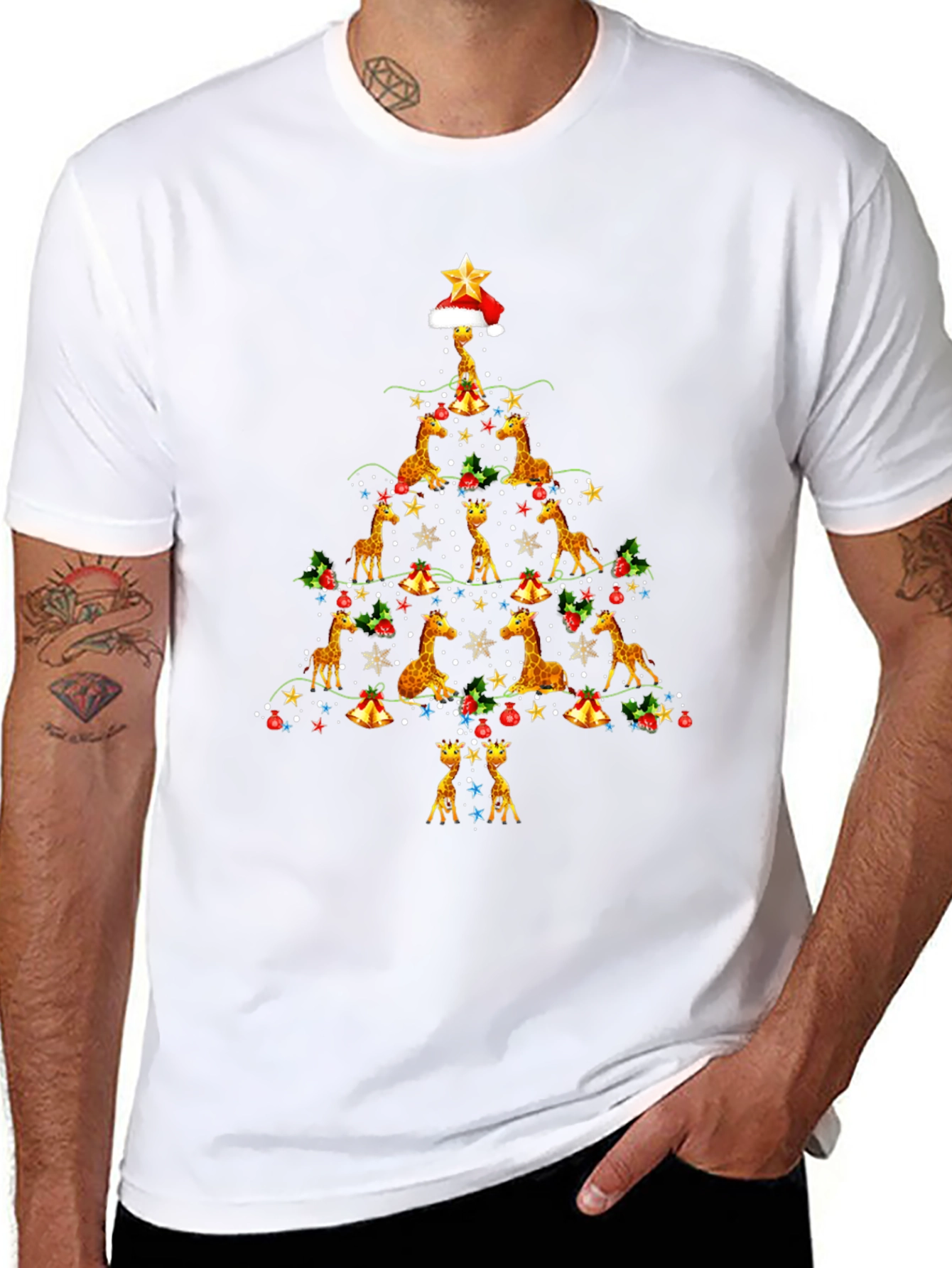 Giraffe Christmas Tree T-Shirt - Festive Holiday Apparel