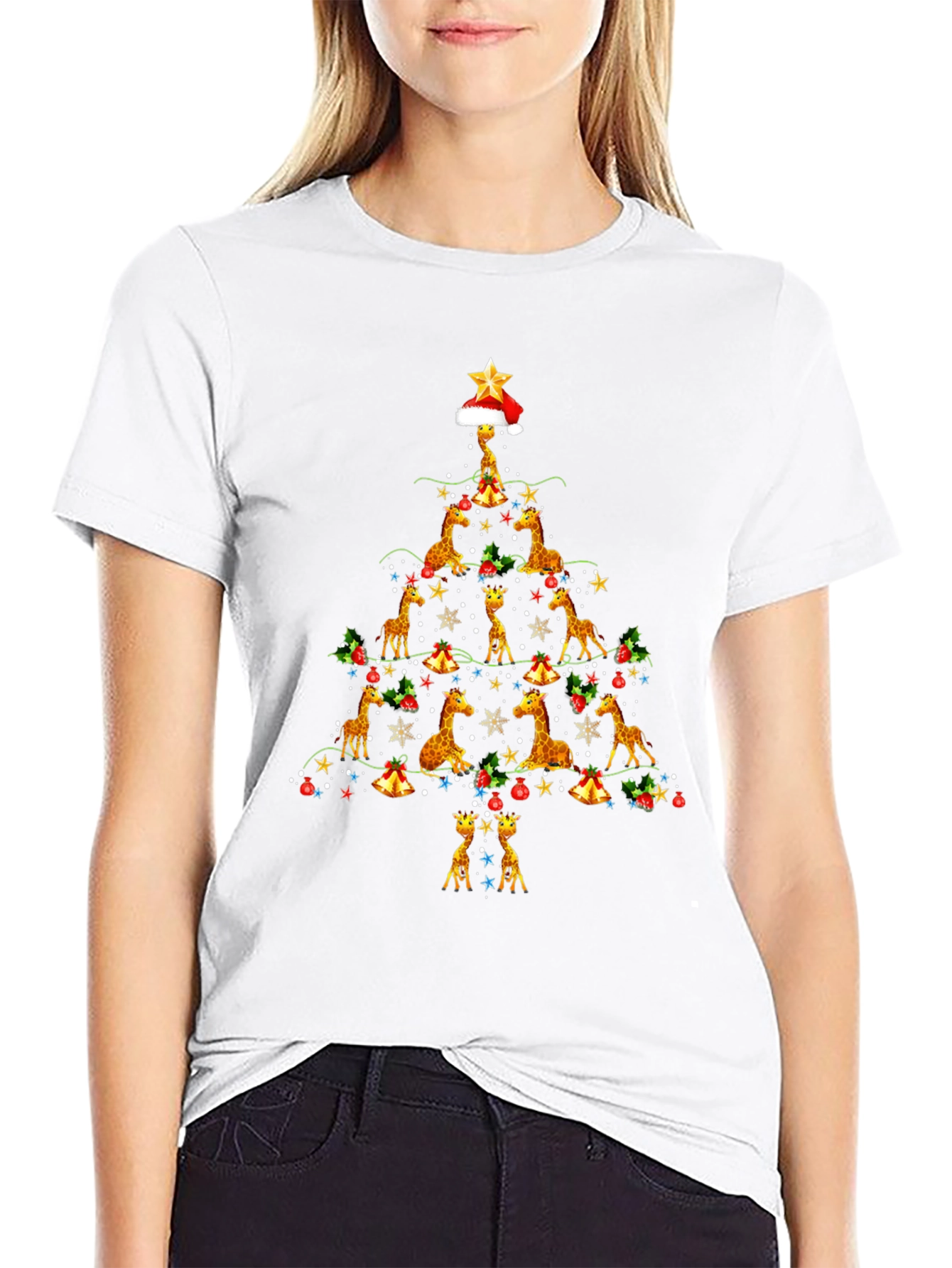 Giraffe Christmas Tree T-Shirt - Festive Holiday Apparel