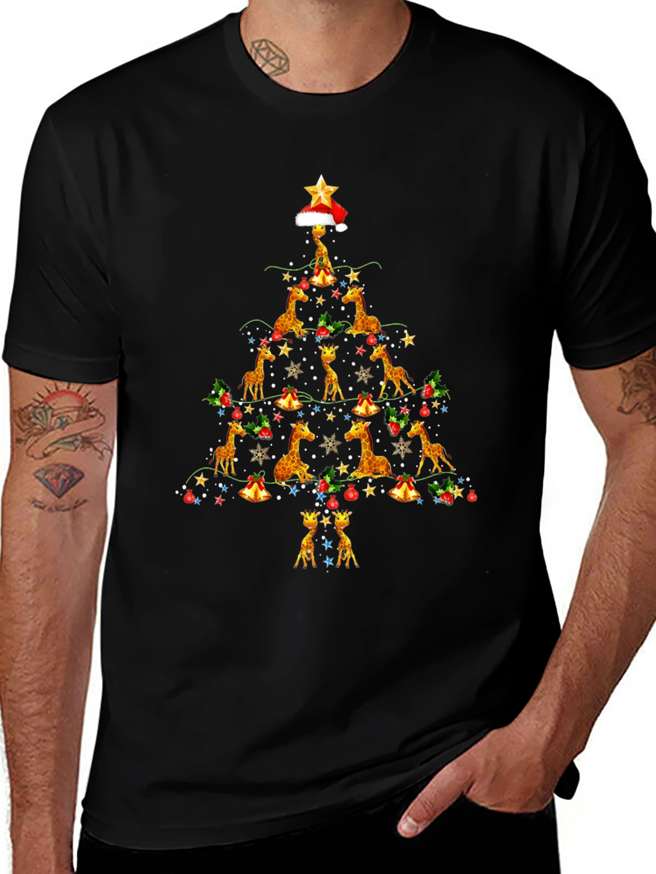 Giraffe Christmas Tree T-Shirt - Festive Holiday Apparel