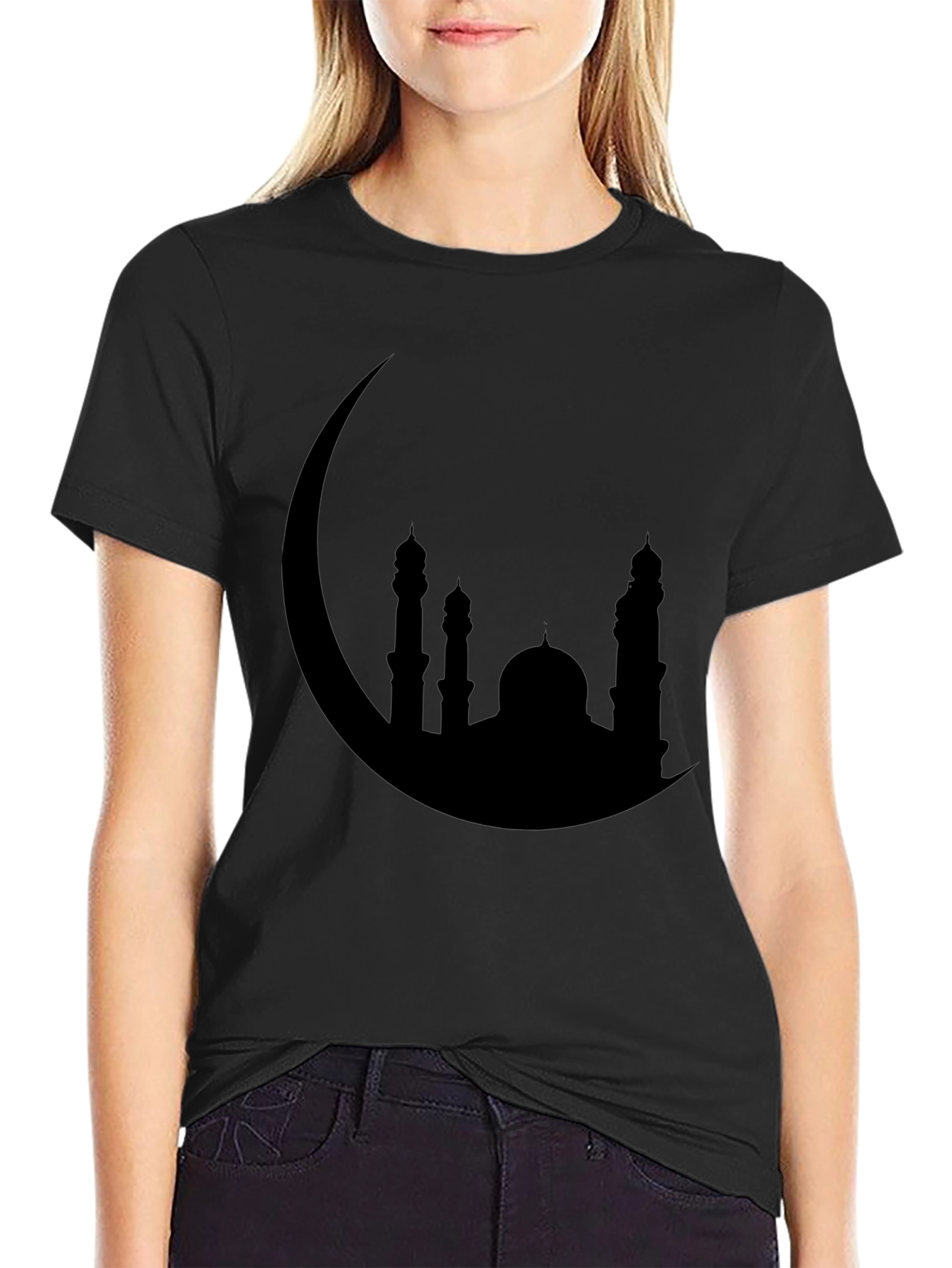 Crescent Moon Mosque Silhouette Black T-Shirt