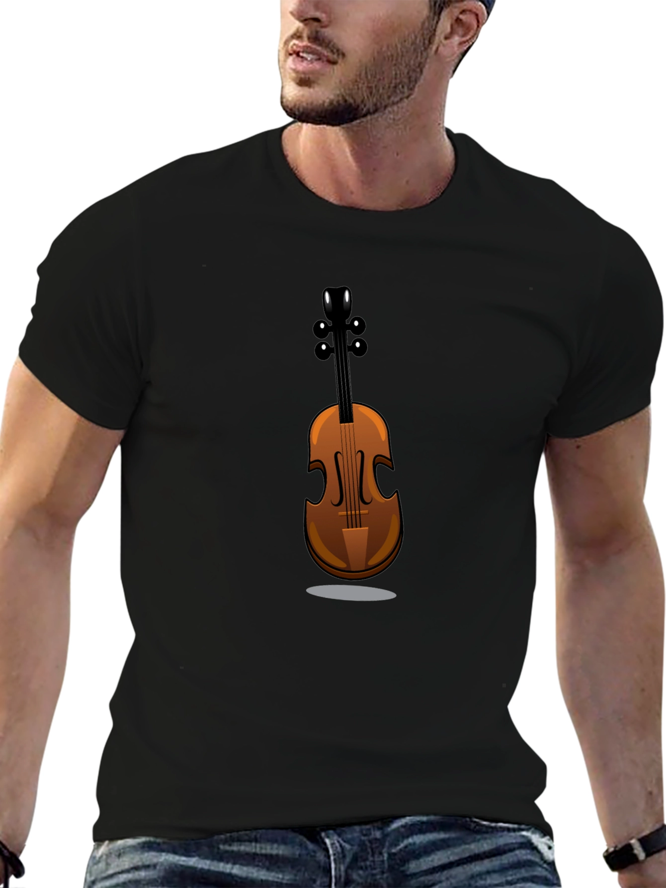 Musicians Black T-Shirt with Violin Graphic Tee