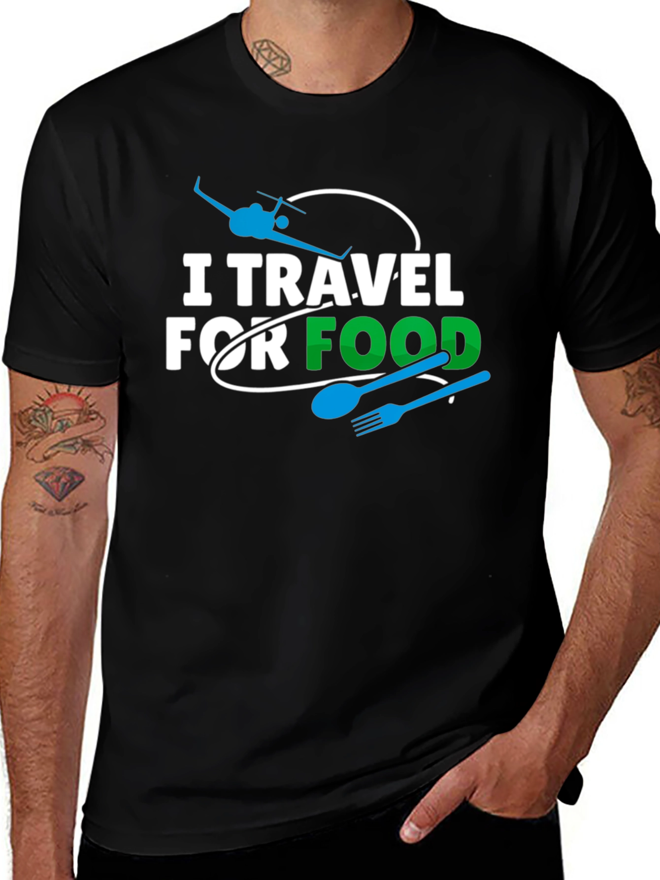 I Travel For Food Black Graphic Tee